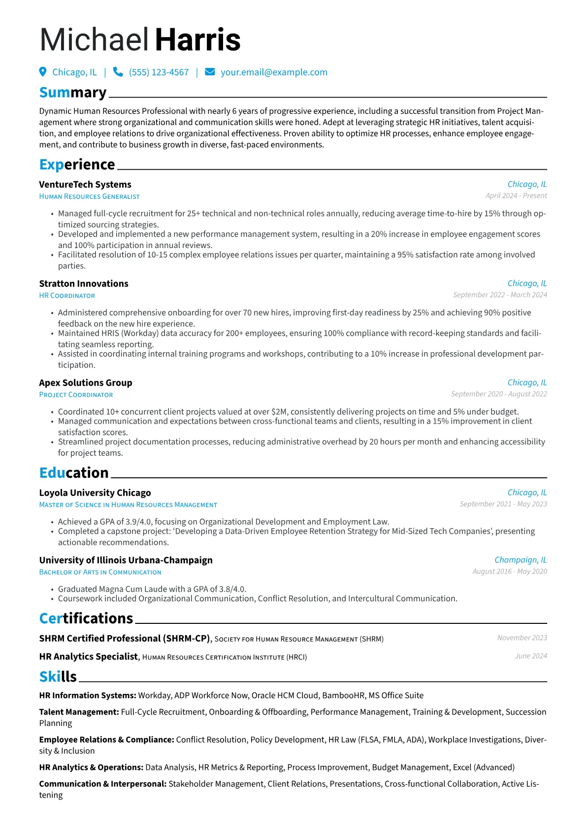 Human Resources Professional resume example, Career changer, page 1