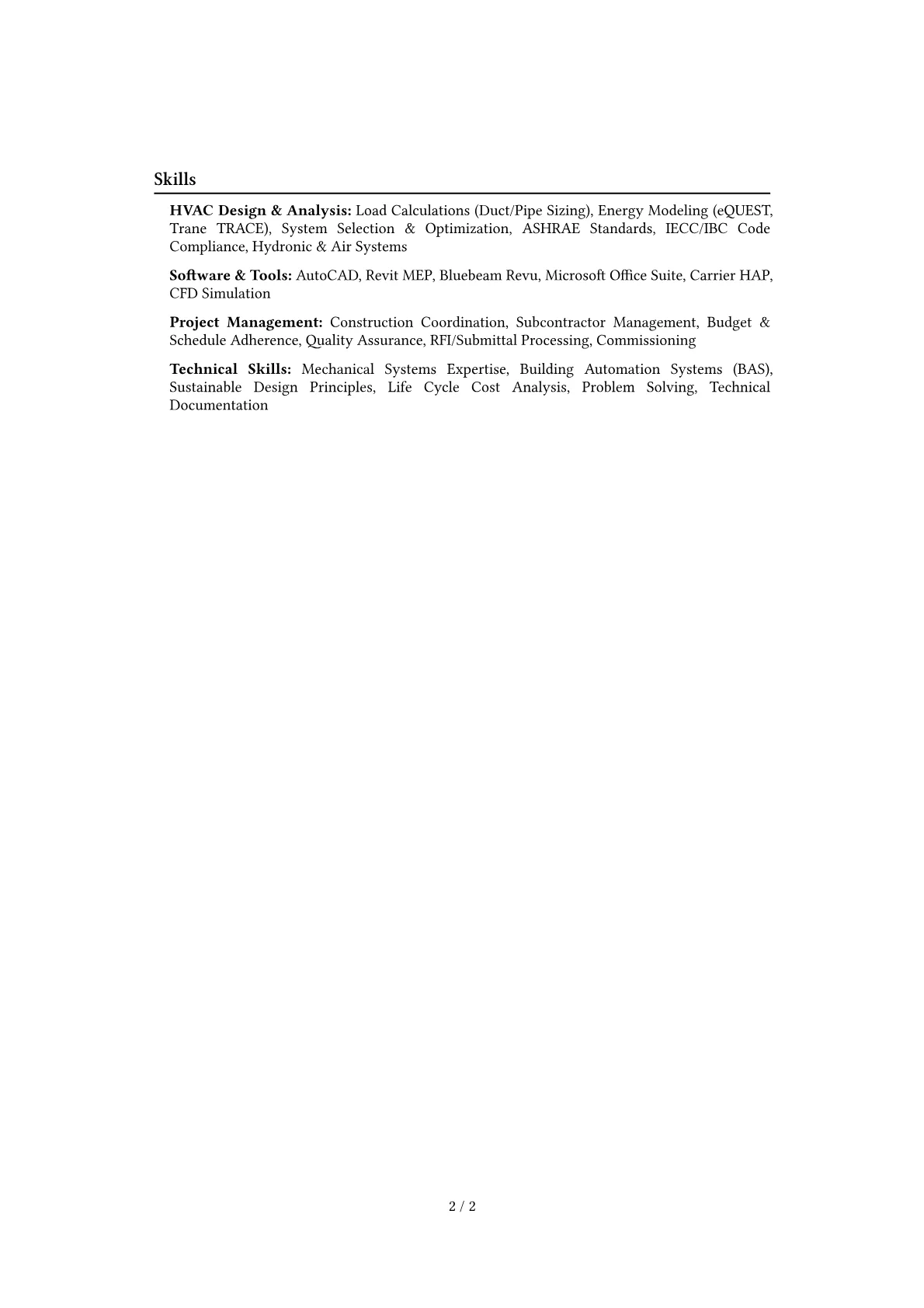 HVAC Engineer resume example, Career changer, page 2