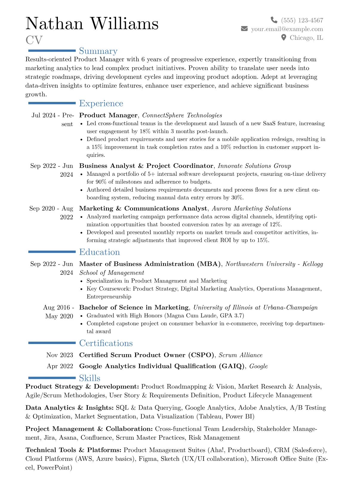 Hybrid resume example, Career changer, page 1