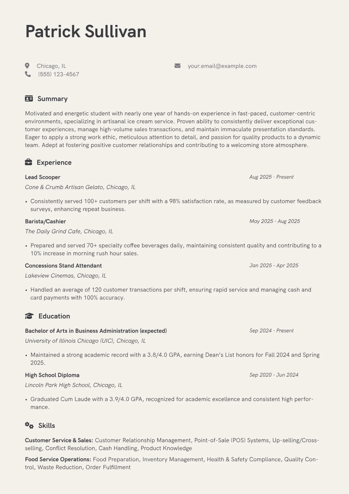 Ice Cream Scooper resume example, Customer Service & Sales, page 1