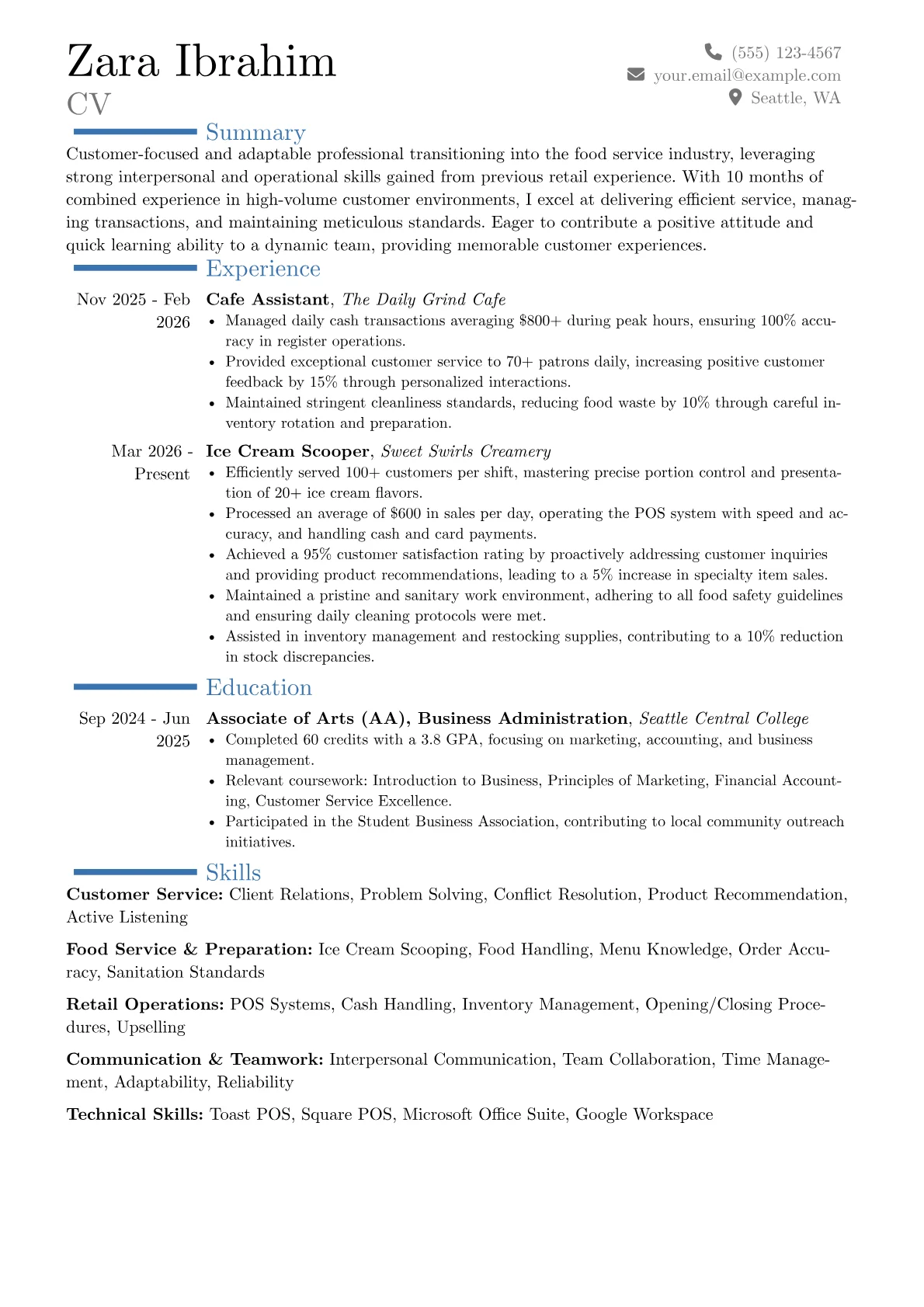 Ice Cream Scooper resume example, Career changer, page 1