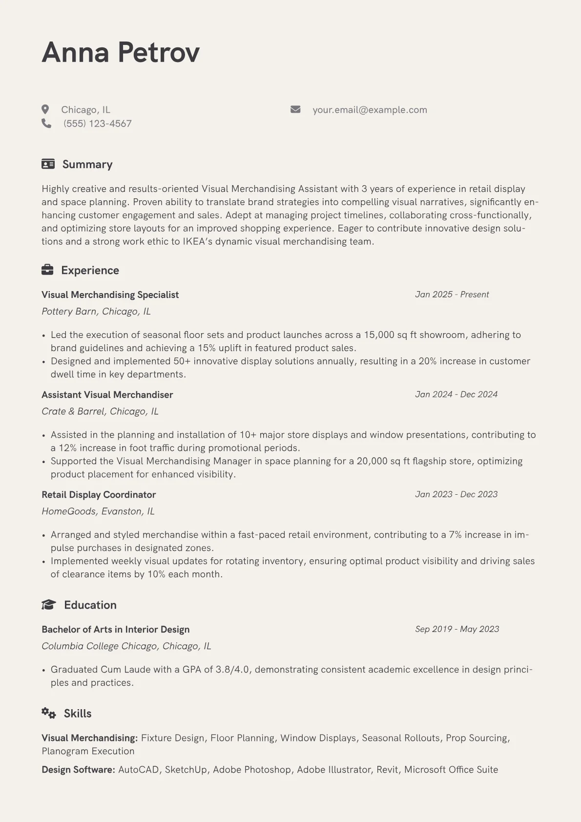 IKEA resume example, Visual Merchandising, page 1