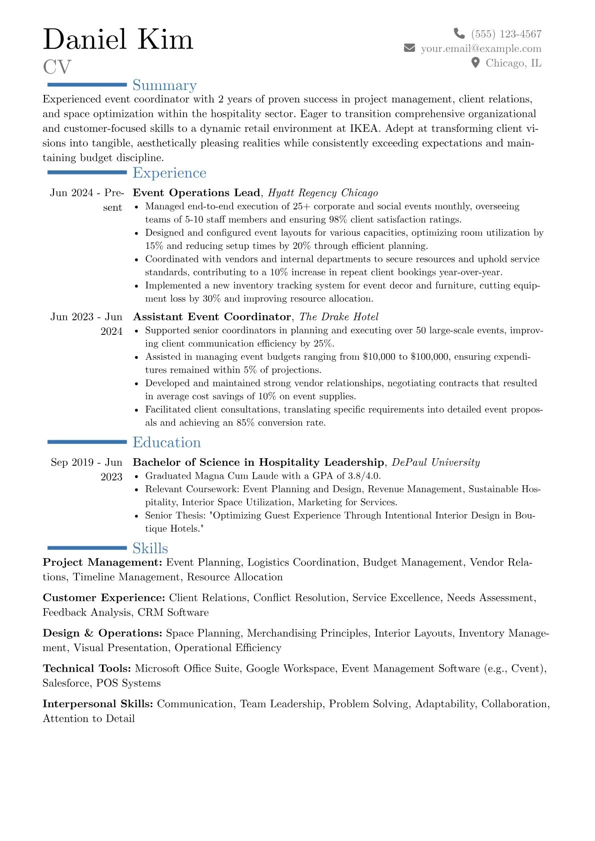 IKEA resume example, Career changer, page 1