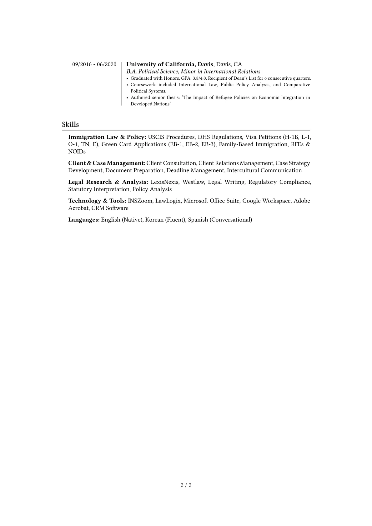 Immigration Consultant resume example, Career changer, page 2