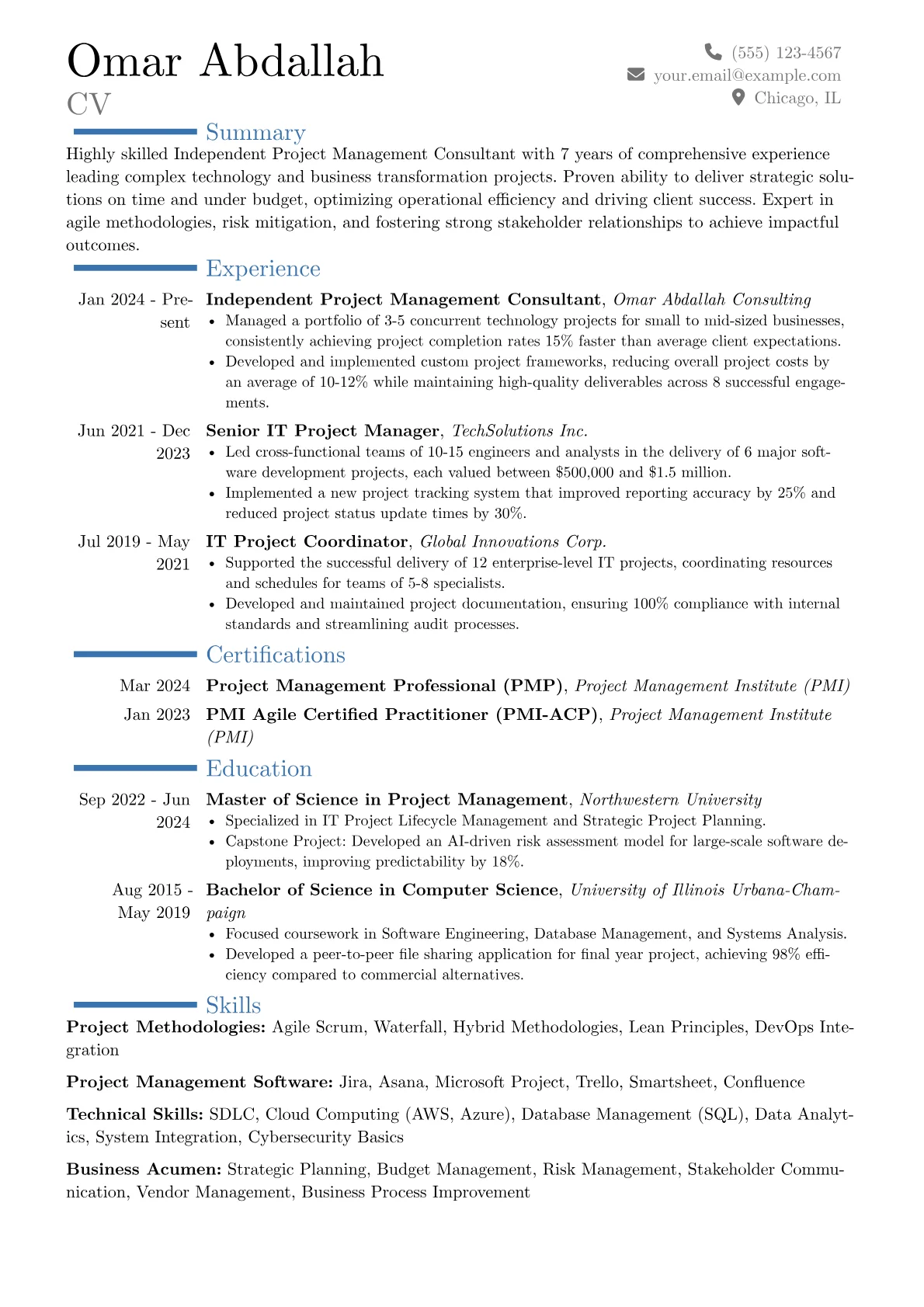 Independent Contractor resume example, Career changer, page 1