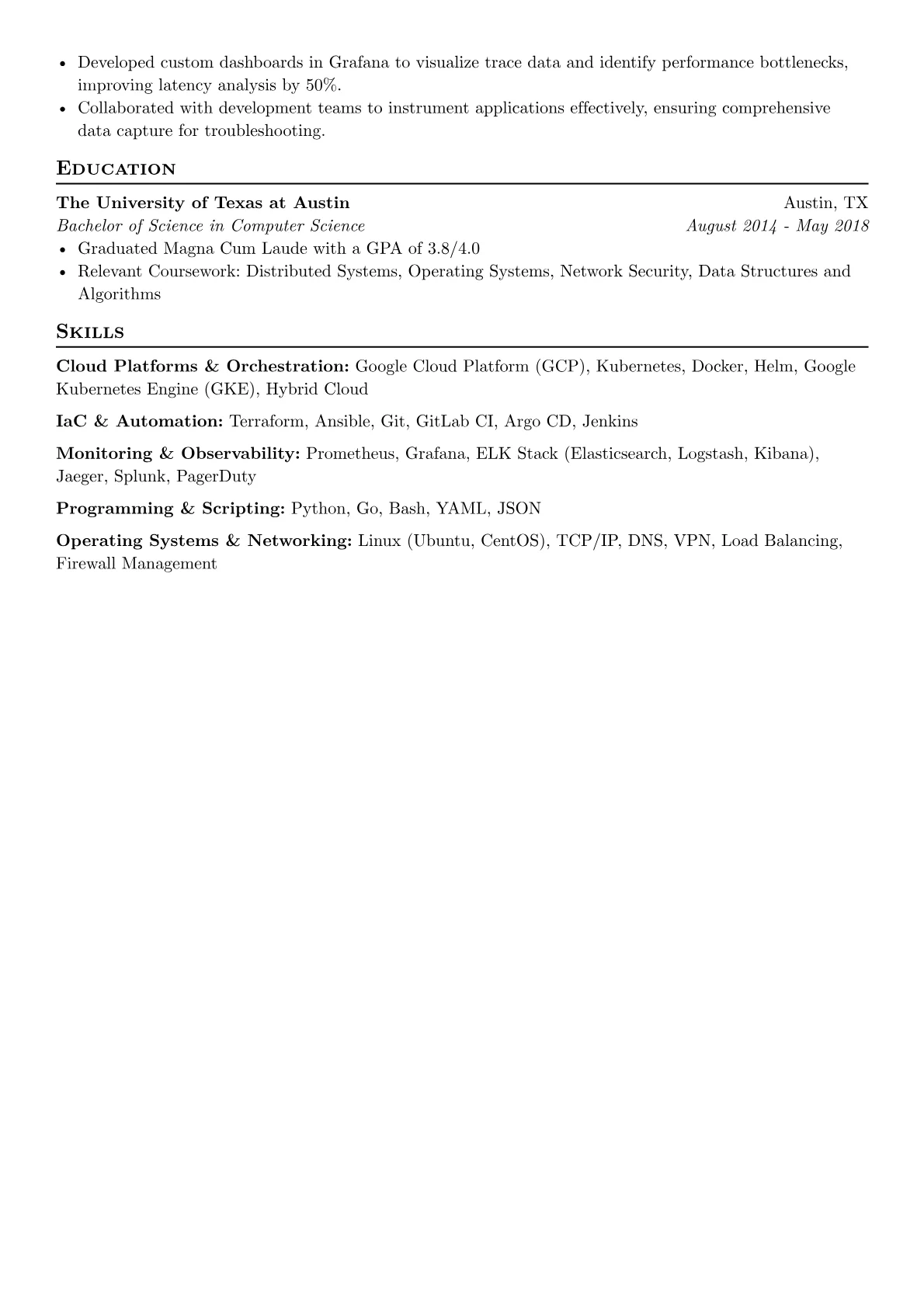 Infrastructure Engineer resume example, Containerization & SRE, page 2