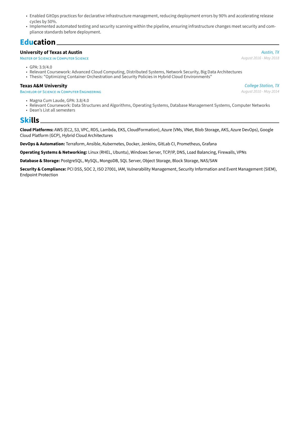 Infrastructure Manager resume example, Cloud Platforms, page 2