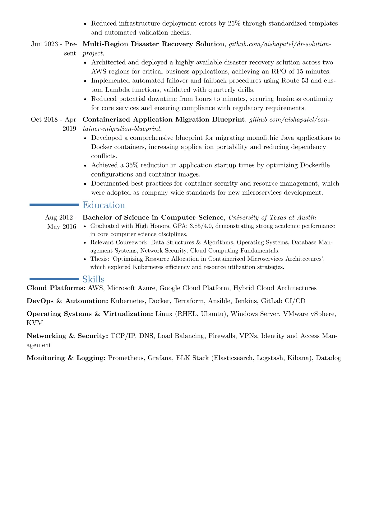 Infrastructure Manager resume example, Career changer, page 2