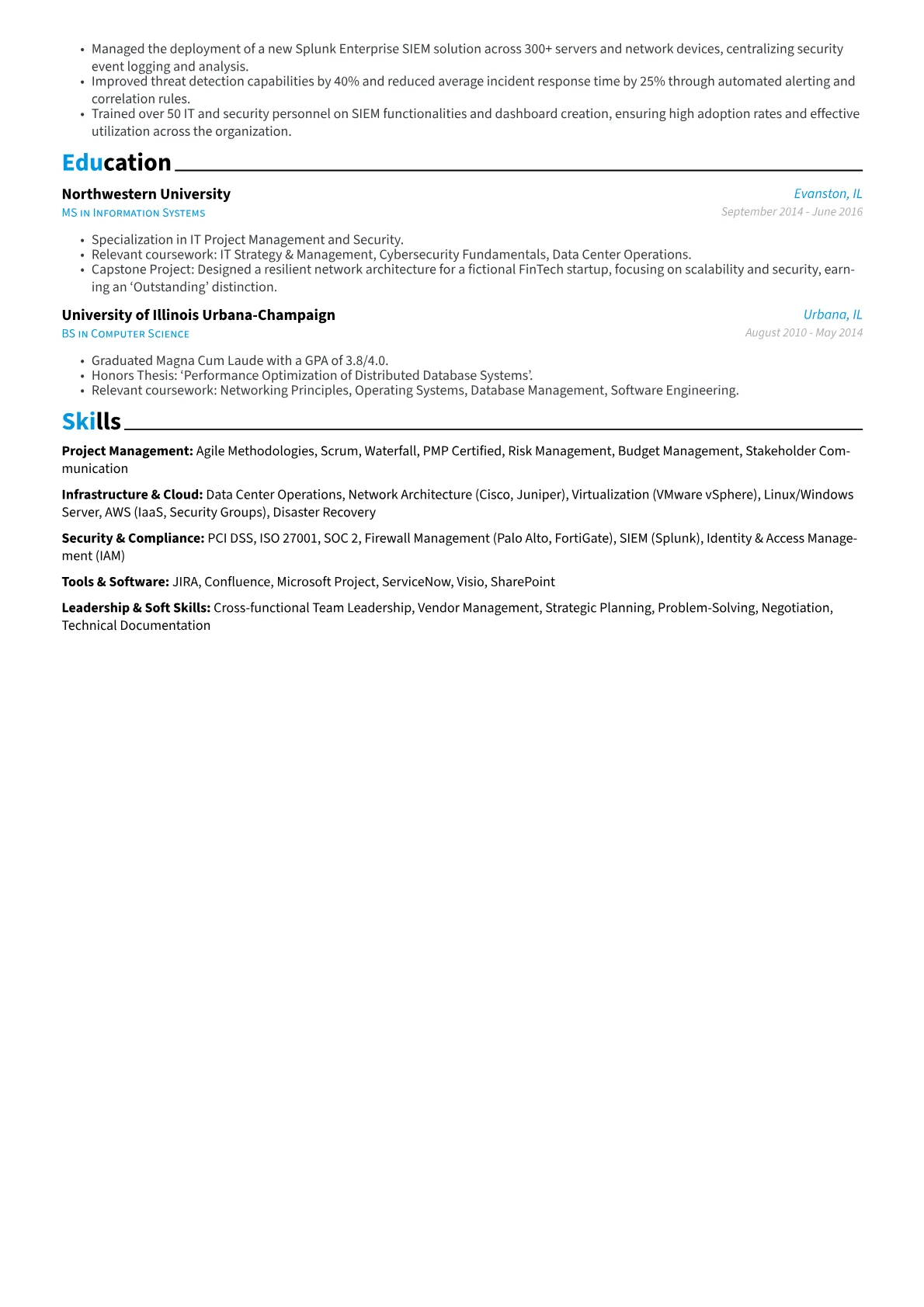 Infrastructure Project Manager resume example, Financial Services Focus, page 2