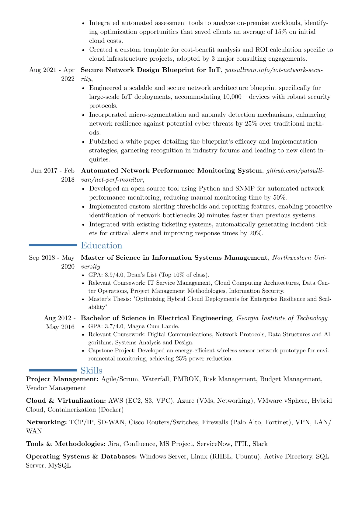 Infrastructure Project Manager resume example, Career changer, page 2
