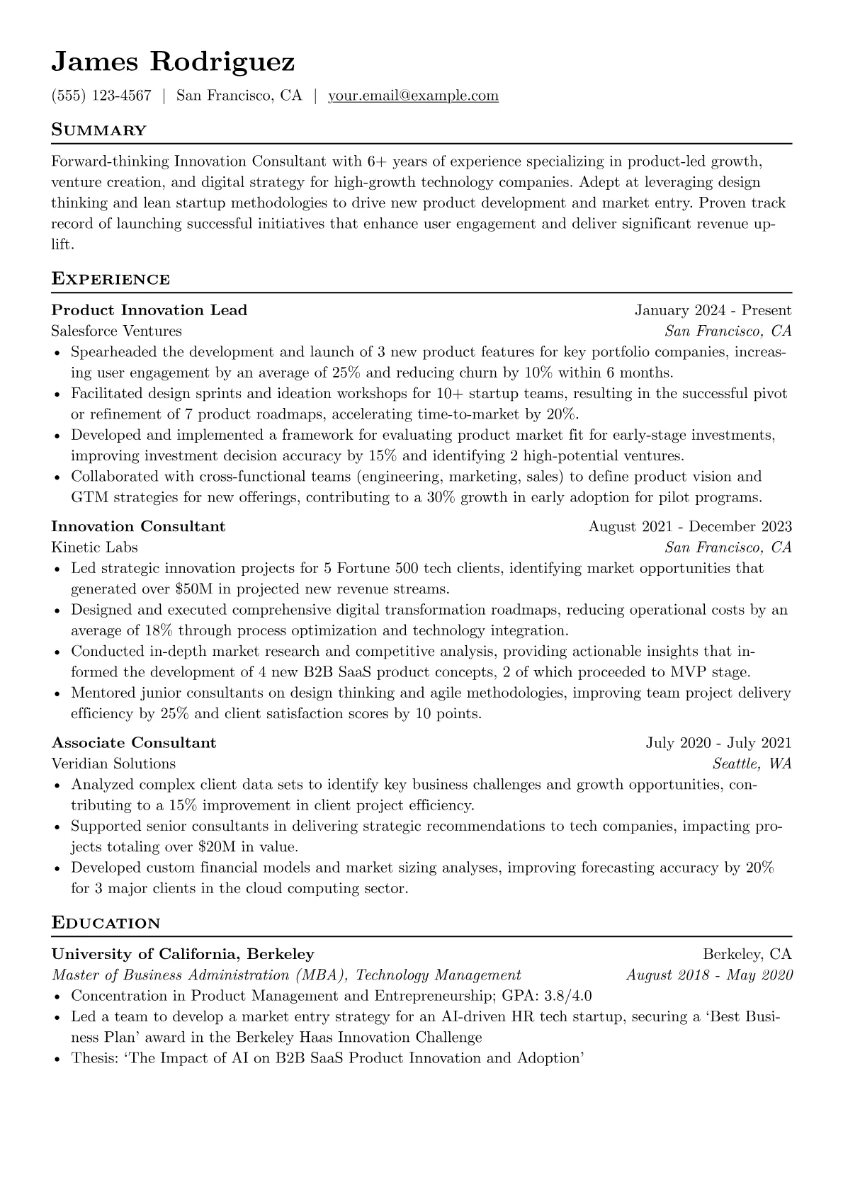 Innovation Consultant resume example, Innovation Consultant, page 1