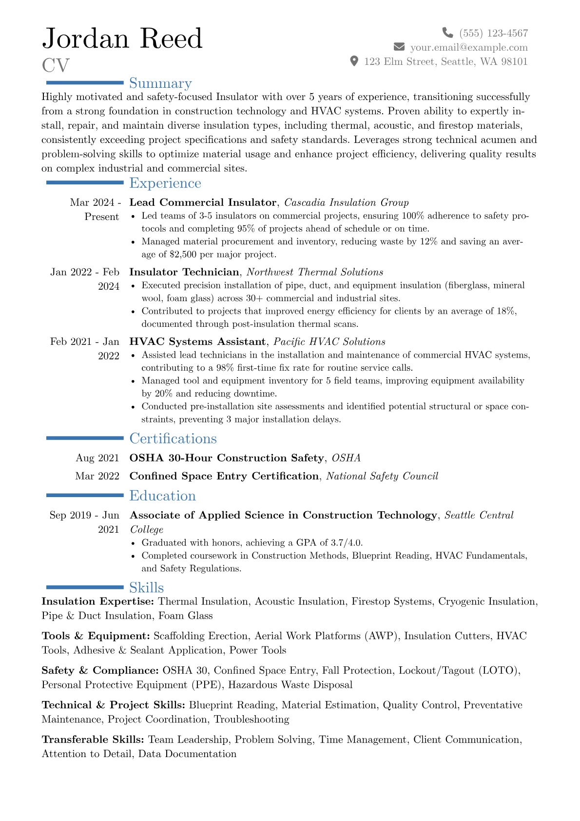 Insulator resume example, Career changer, page 1