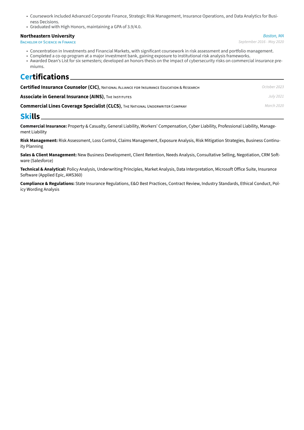 Insurance Advisor resume example, Commercial Insurance, page 2