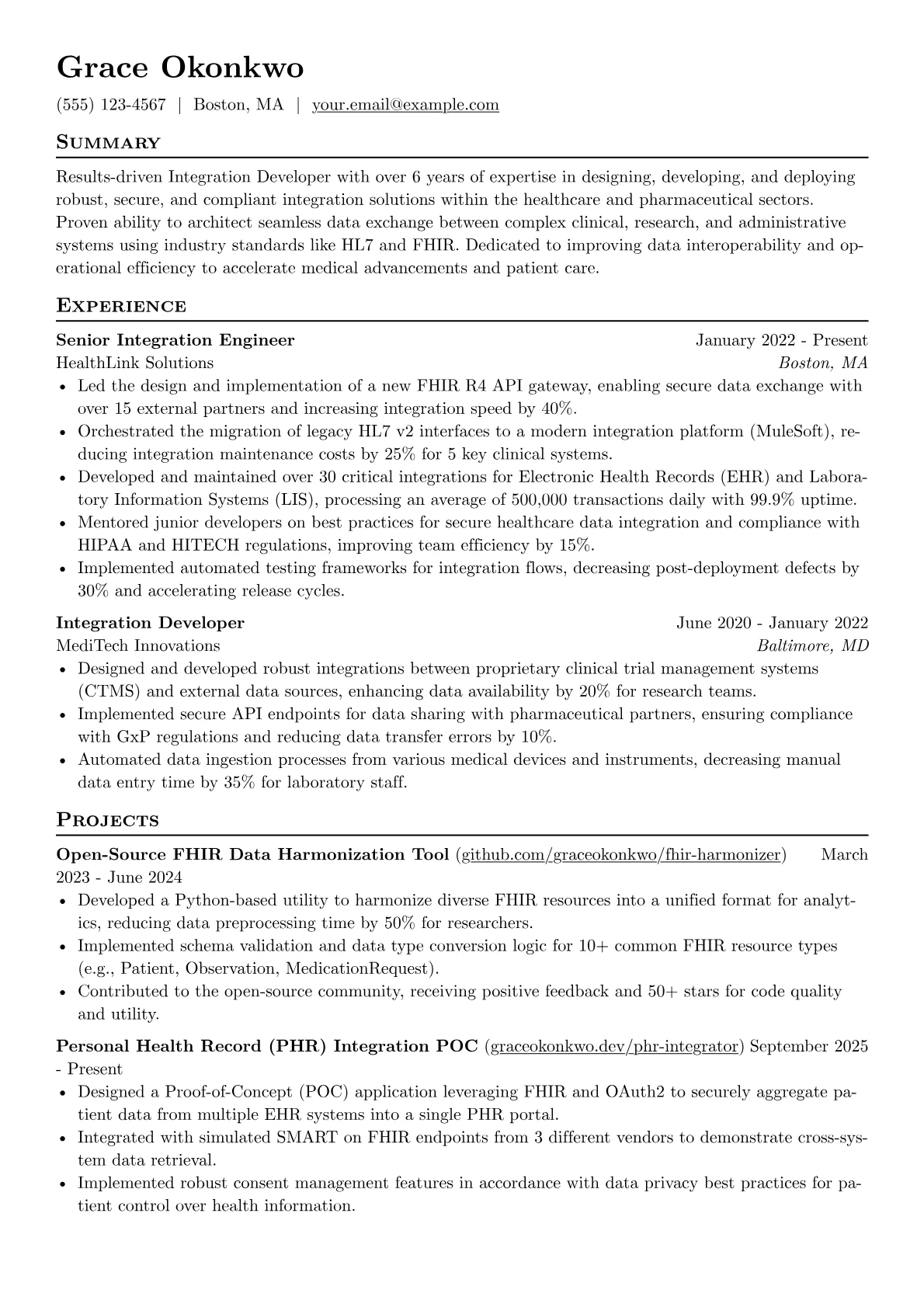 Integration Developer resume example, Healthcare, page 1