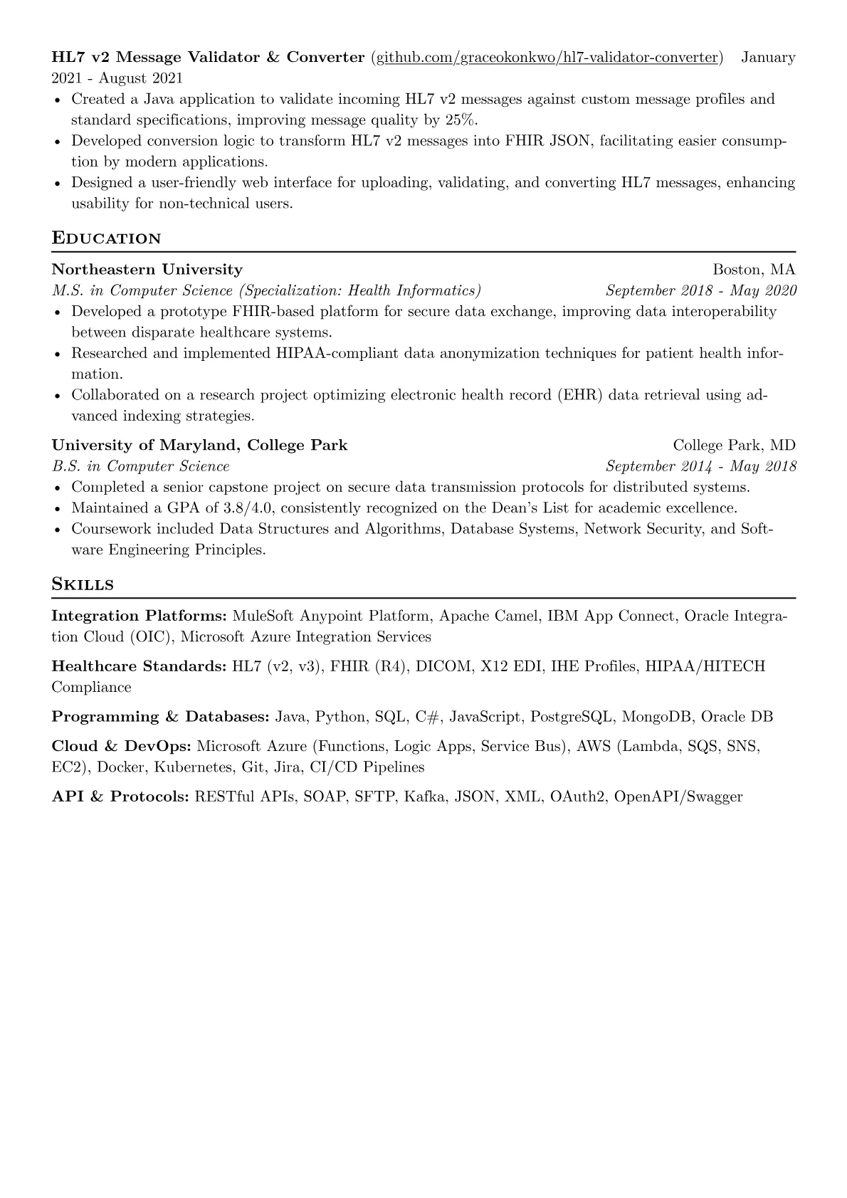 Integration Developer resume example, Healthcare, page 2