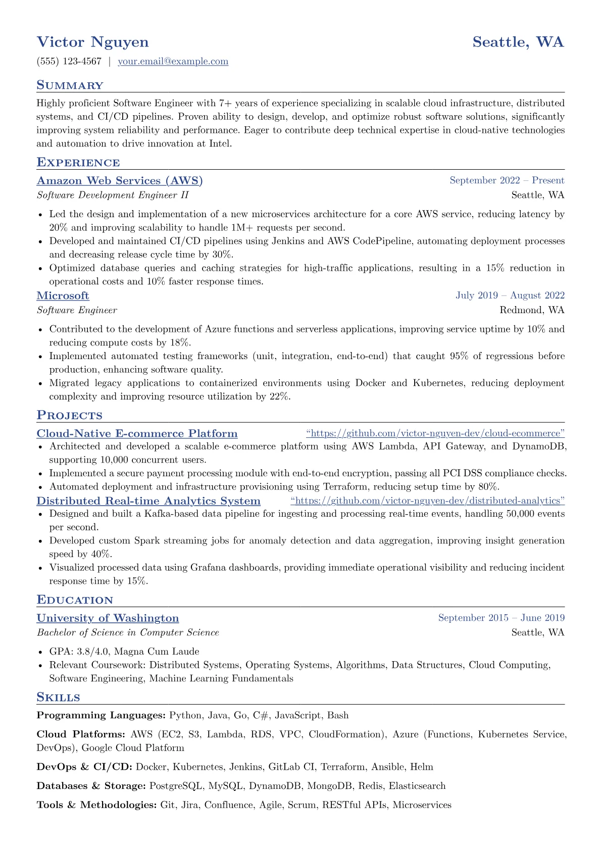Intel resume example, Software Engineer, page 1