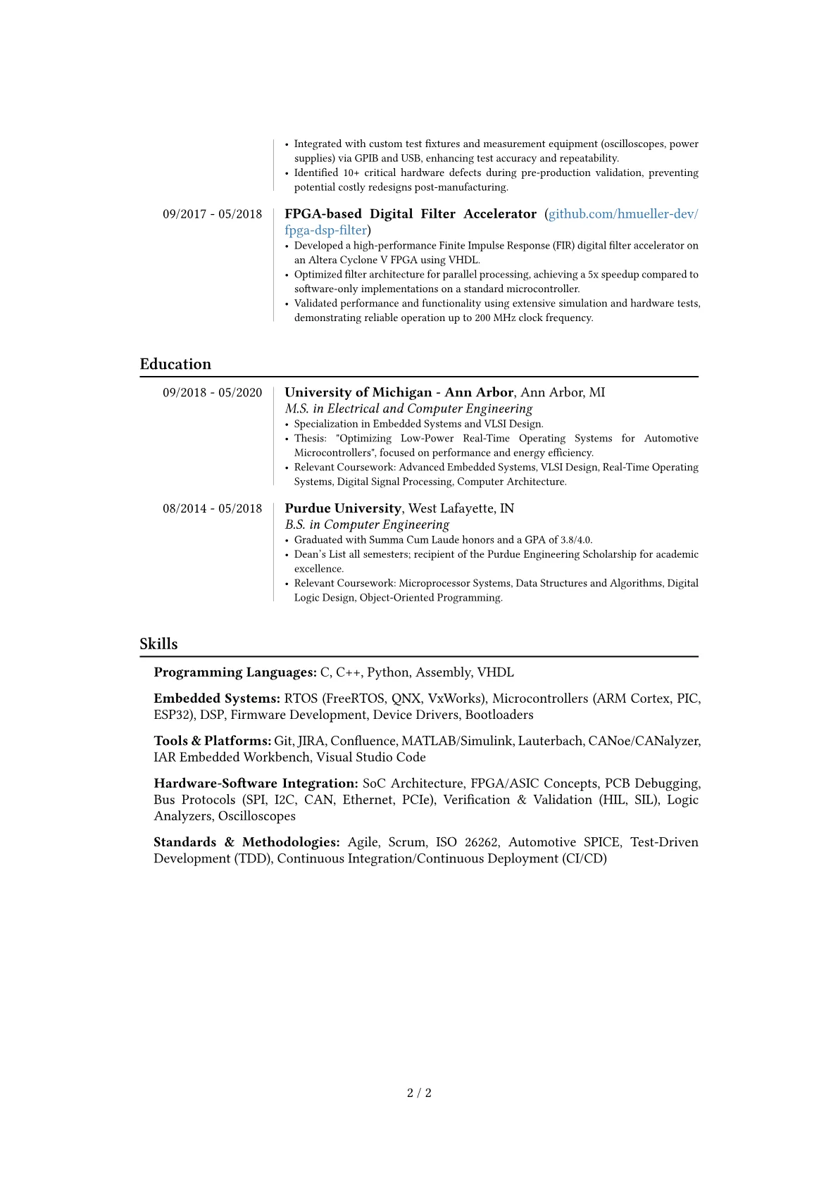 Intel resume example, Career changer, page 2