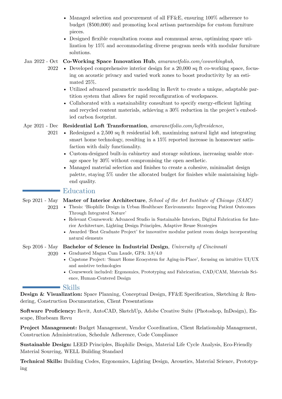 Interior Architect resume example, Career changer, page 2