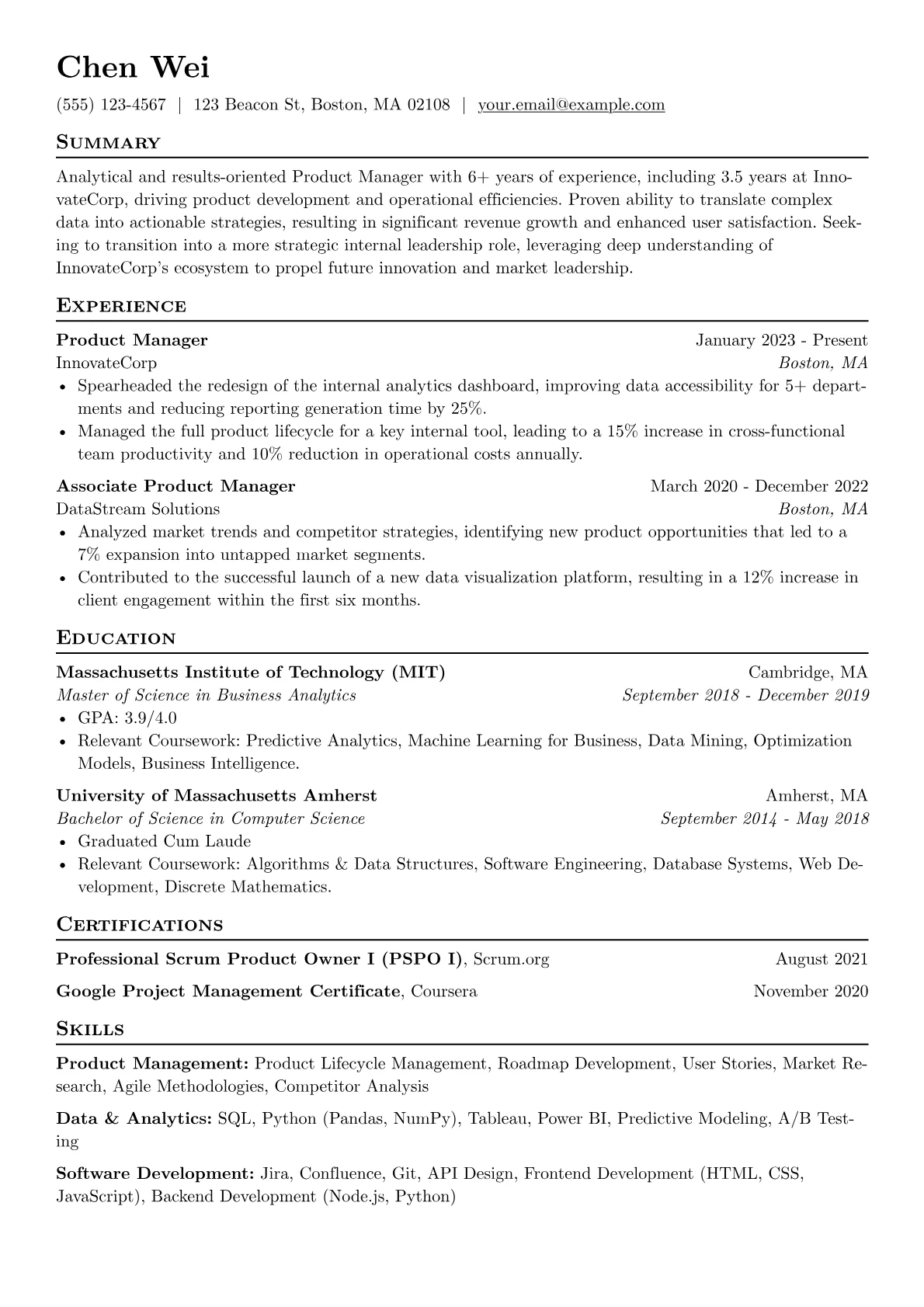 Internal Position resume example, Internal Position, page 1