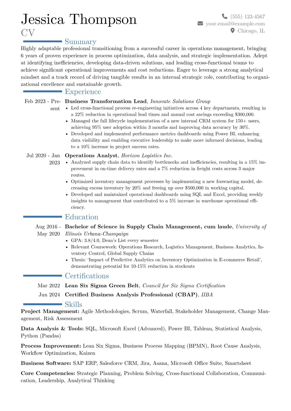 Internal Position resume example, Career changer, page 1