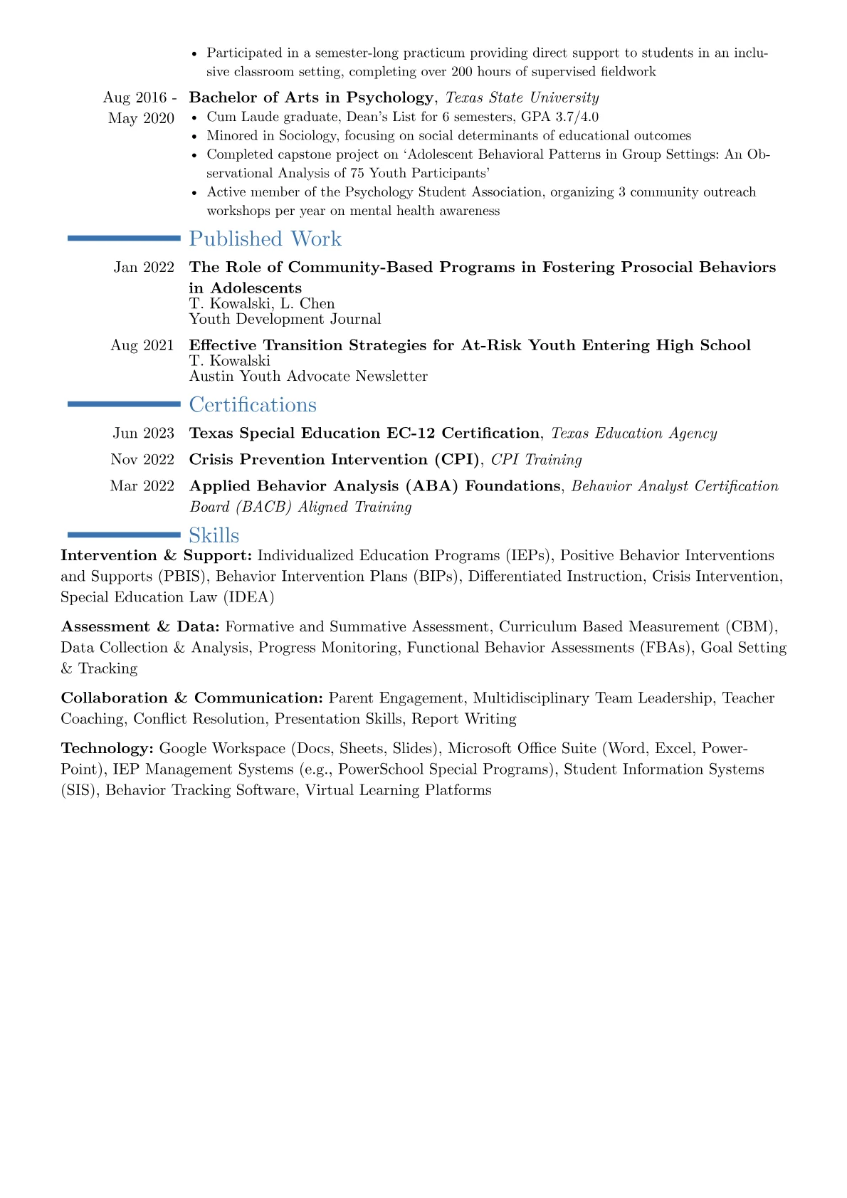 Intervention Specialist resume example, Career changer, page 2