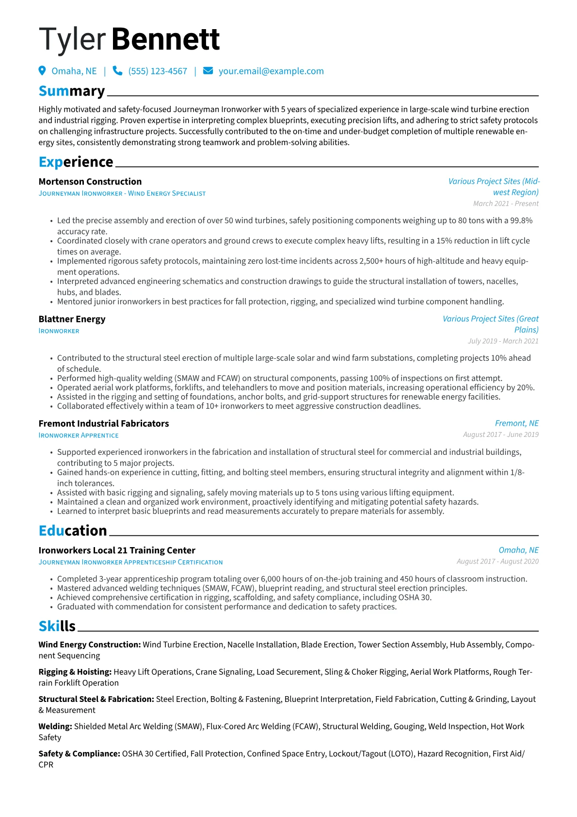 Ironworker resume example, Ironworker, page 1
