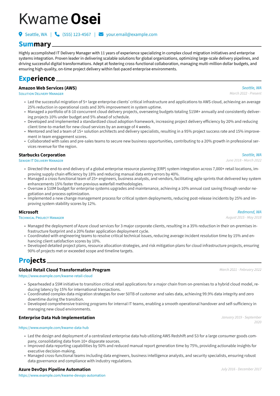 IT Delivery Manager resume example, IT Delivery Manager, page 1