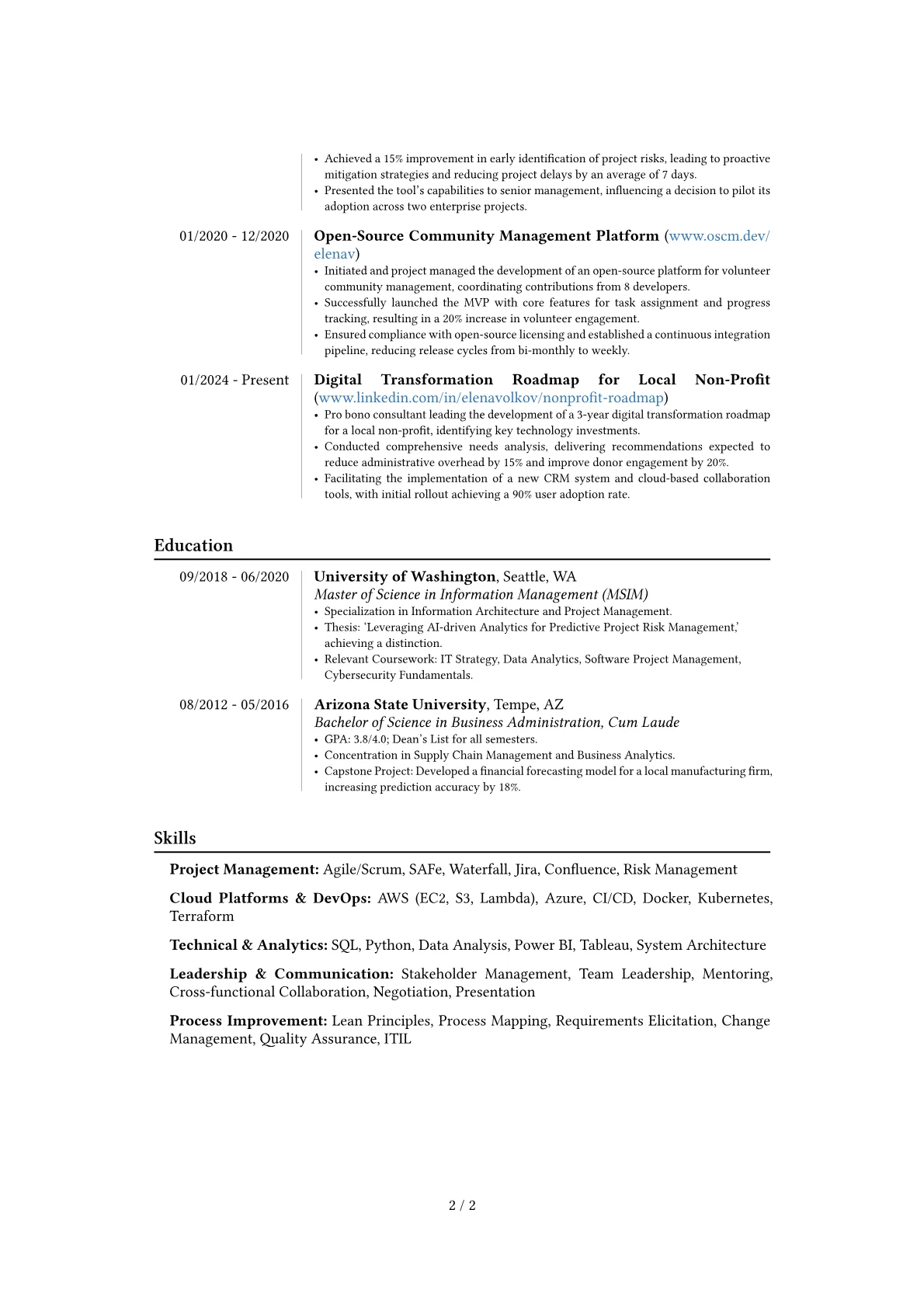 IT Delivery Manager resume example, Career changer, page 2