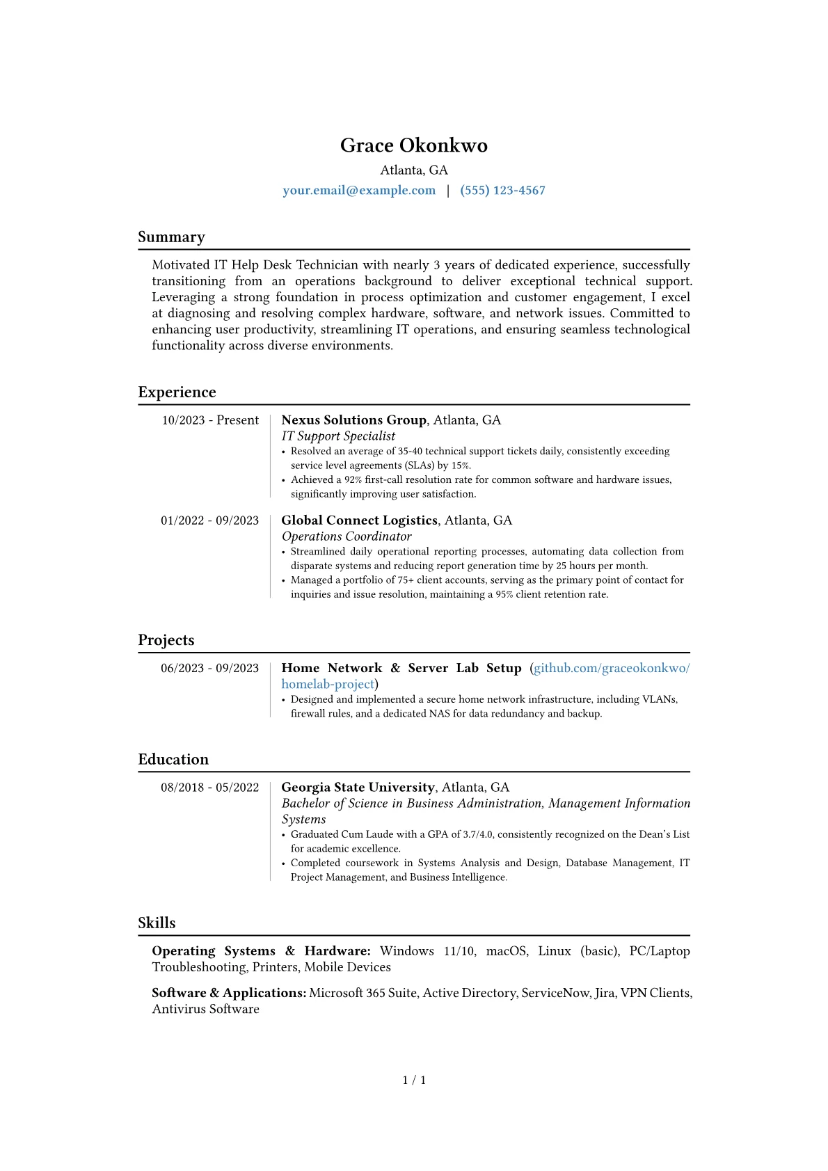 IT Help Desk Technician resume example, Career changer, page 1