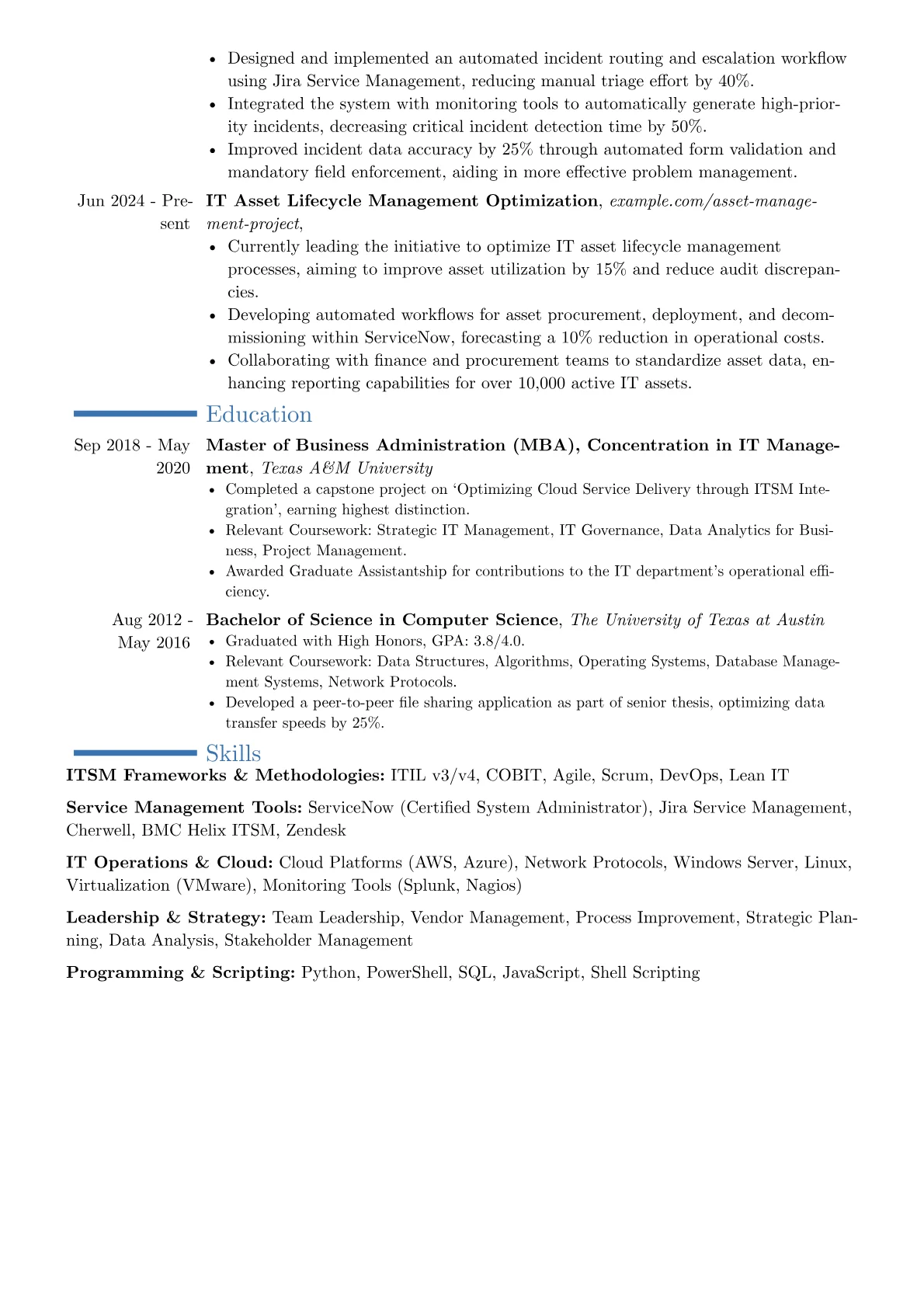 ITSM Manager resume example, Career changer, page 2