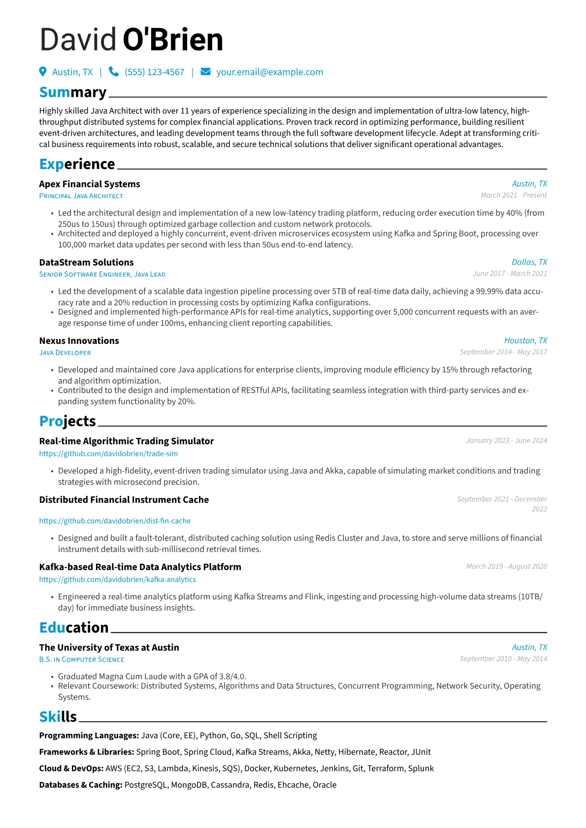 Java Architect resume example, Java Architect, page 1