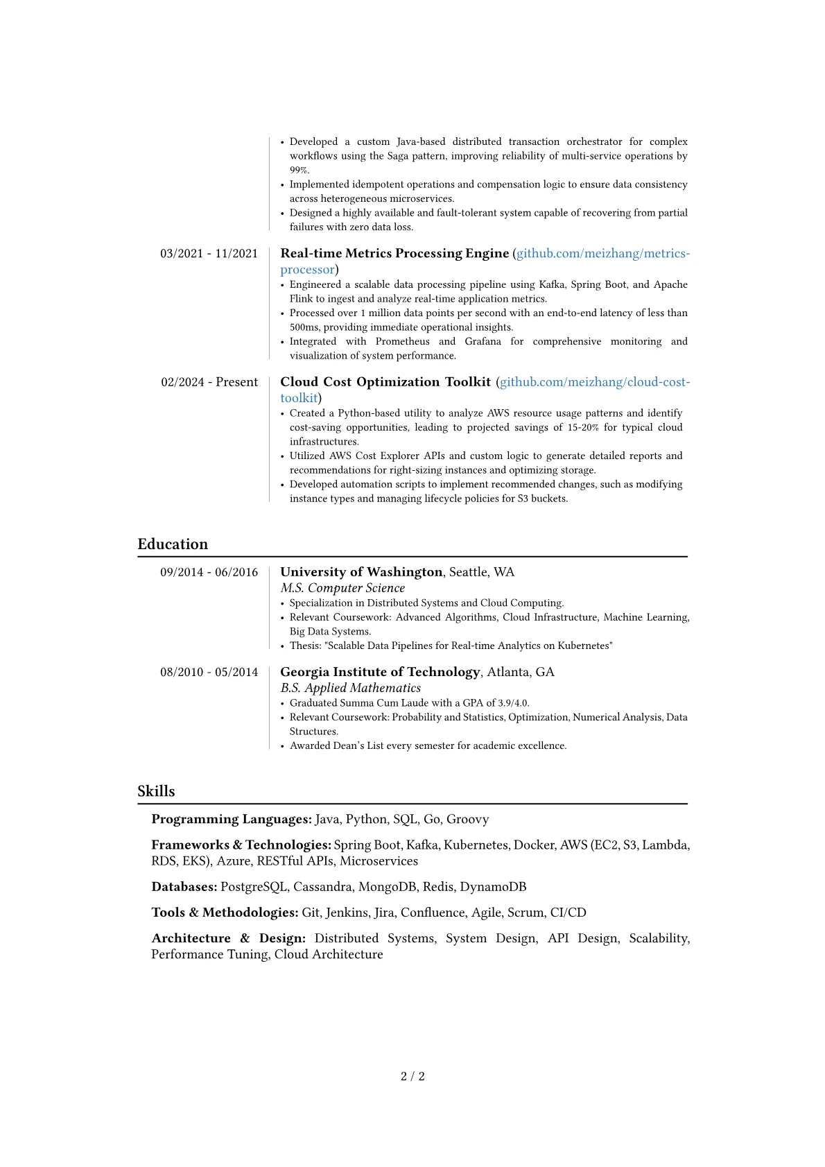 Java Architect resume example, Career changer, page 2