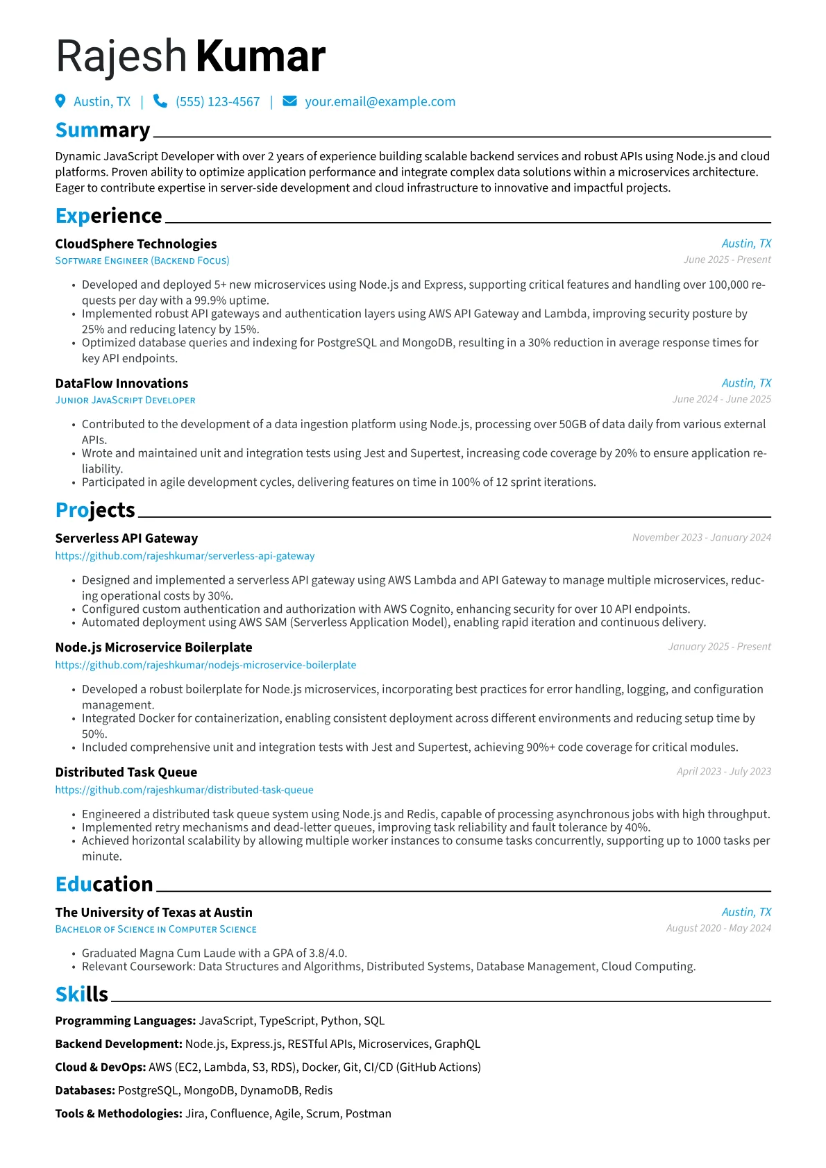JavaScript Developer resume example, JavaScript Developer, page 1