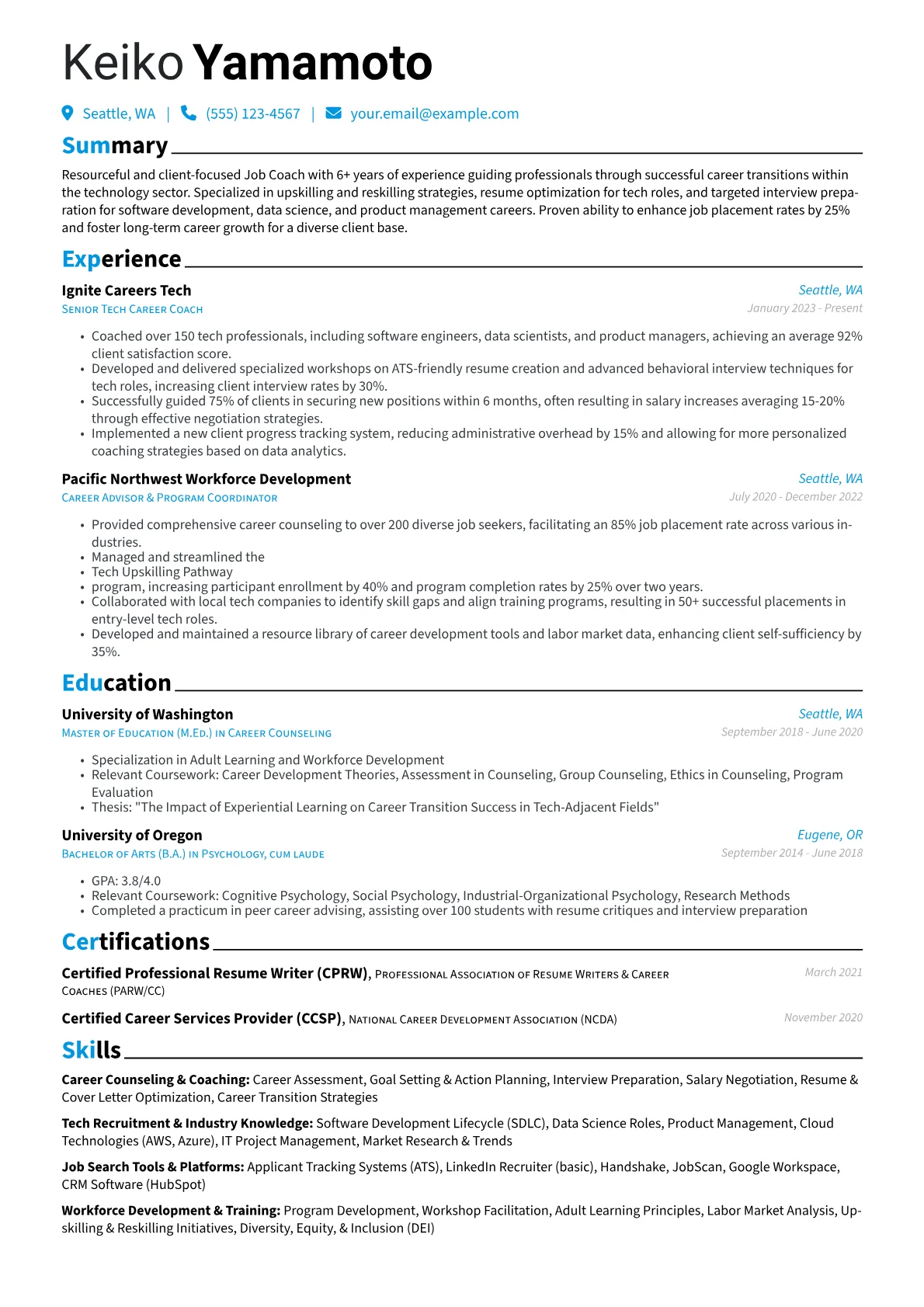 Job Coach resume example, Tech Career Coach, page 1