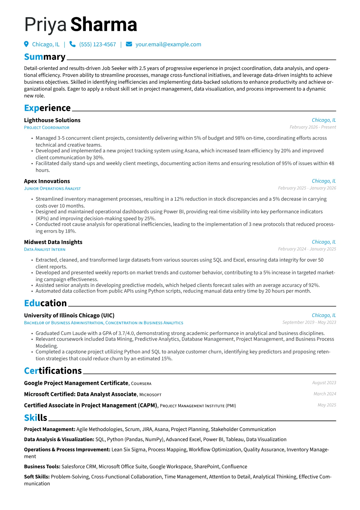 Job Seeker resume example, Job Seeker - Project, page 1