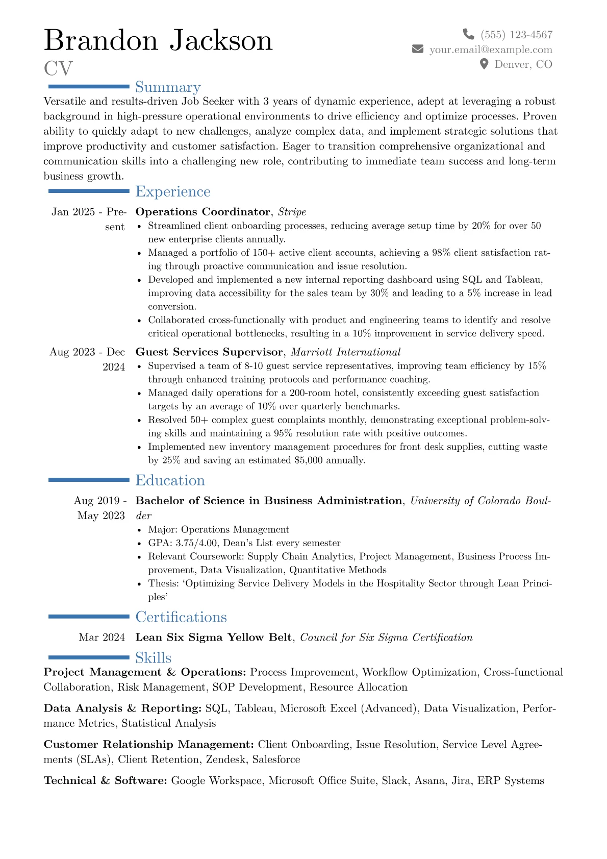 Job Seeker resume example, Career changer, page 1