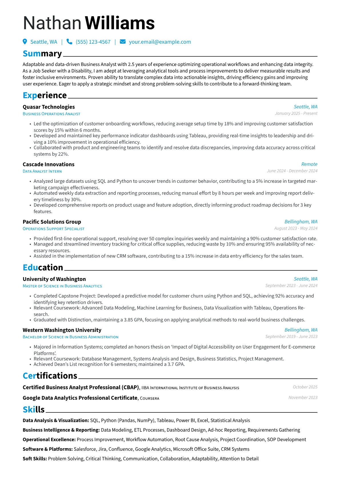 Job Seeker with Disability resume example, Job Seeker with Disability, page 1