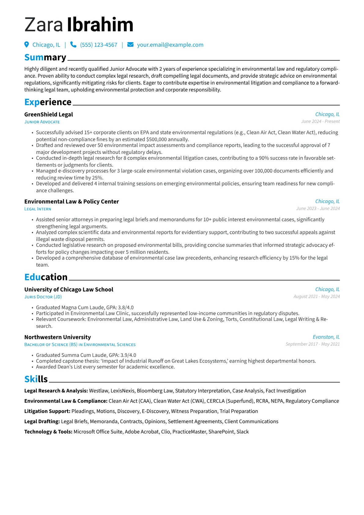 Junior Advocate resume example, Junior Advocate, page 1