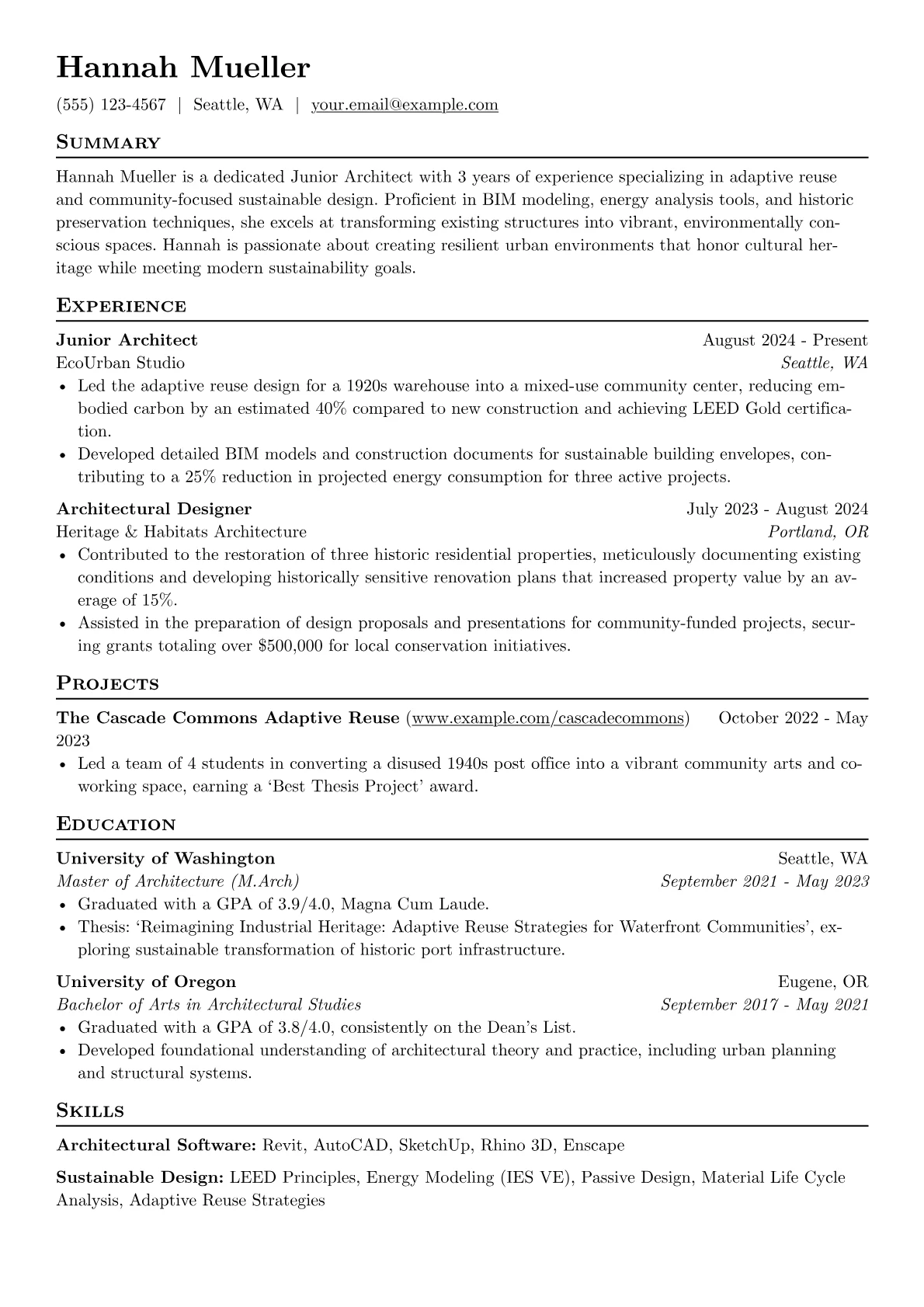 Junior Architect resume example, Resume Junior Architect, page 1