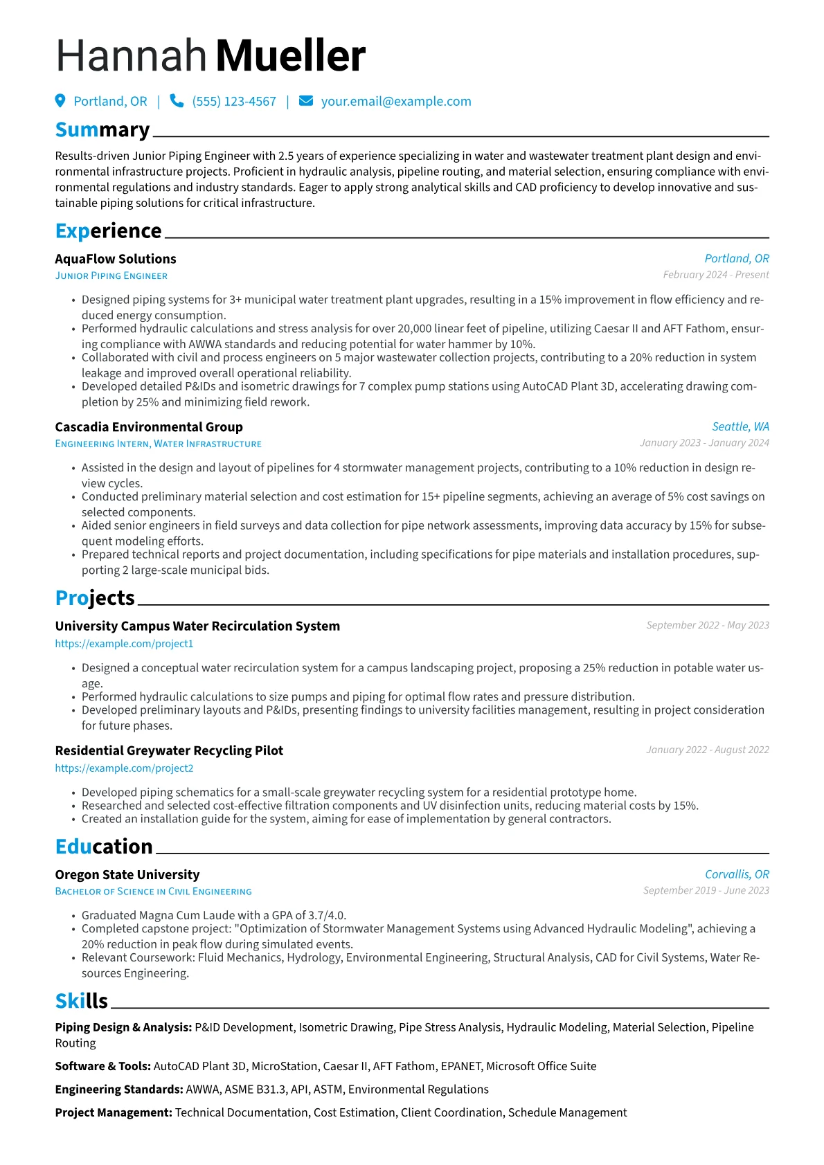 Junior Piping Engineer resume example, Junior Piping Engineer, page 1
