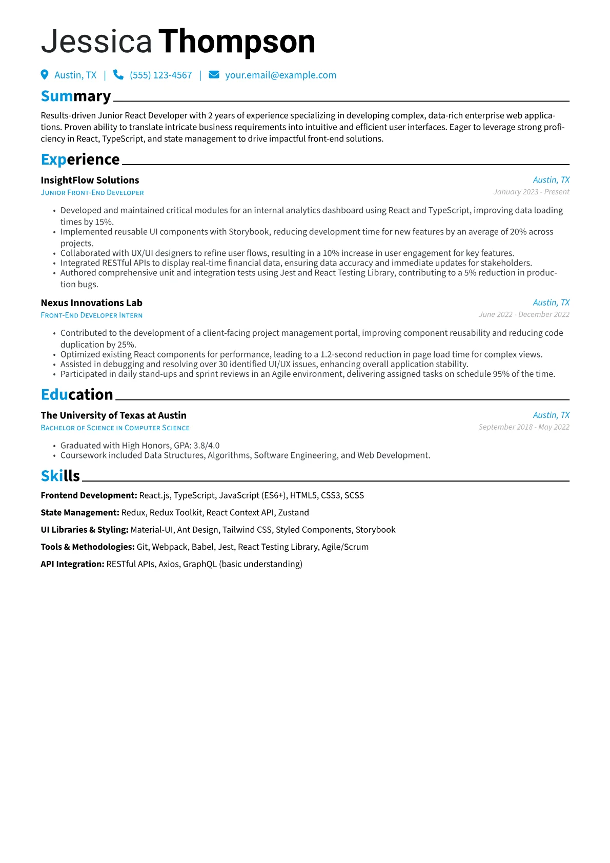 Junior React Developer version - Page 1