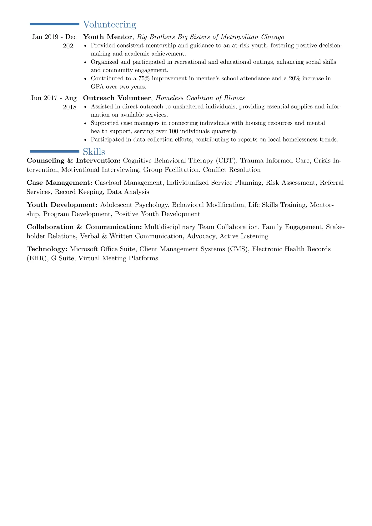 Juvenile Counselor resume example, Career changer, page 2