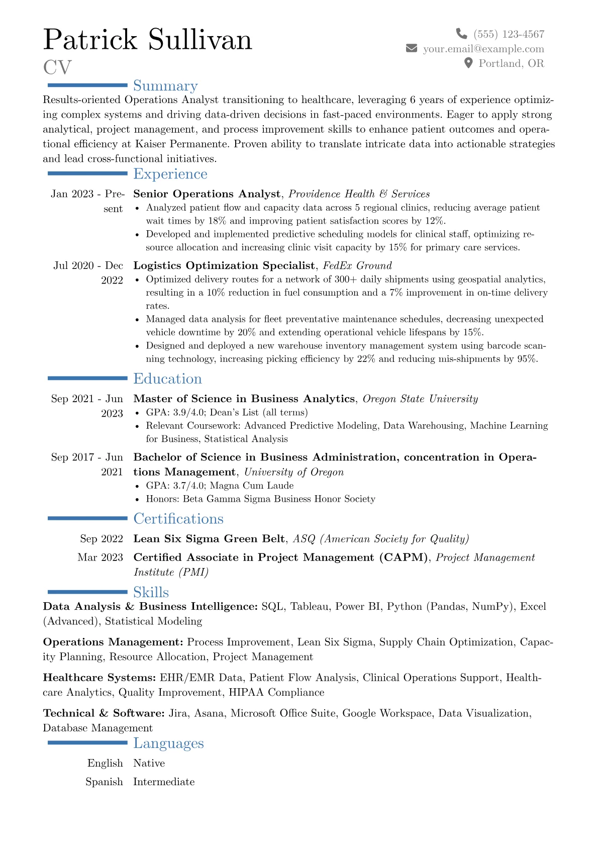 Kaiser Permanente resume example, Career changer, page 1