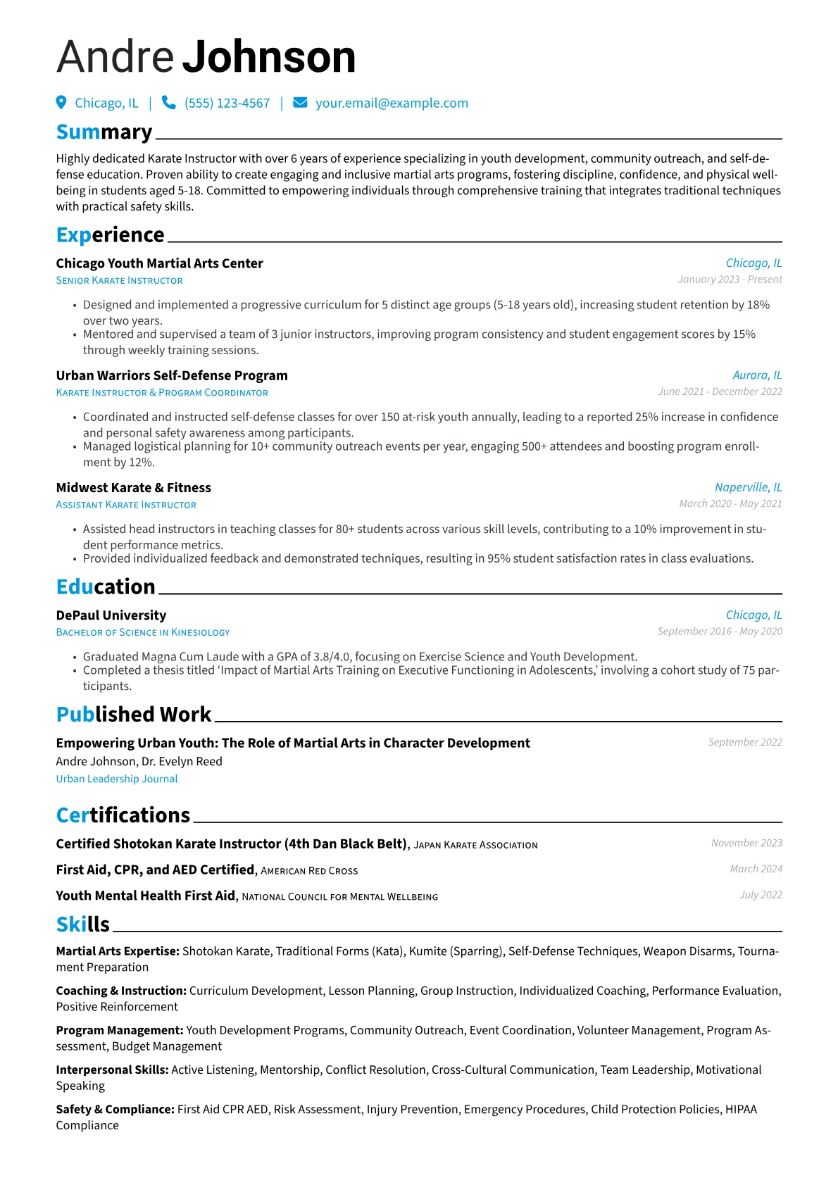 Karate Instructor resume example, Karate Instructor Youth, page 1