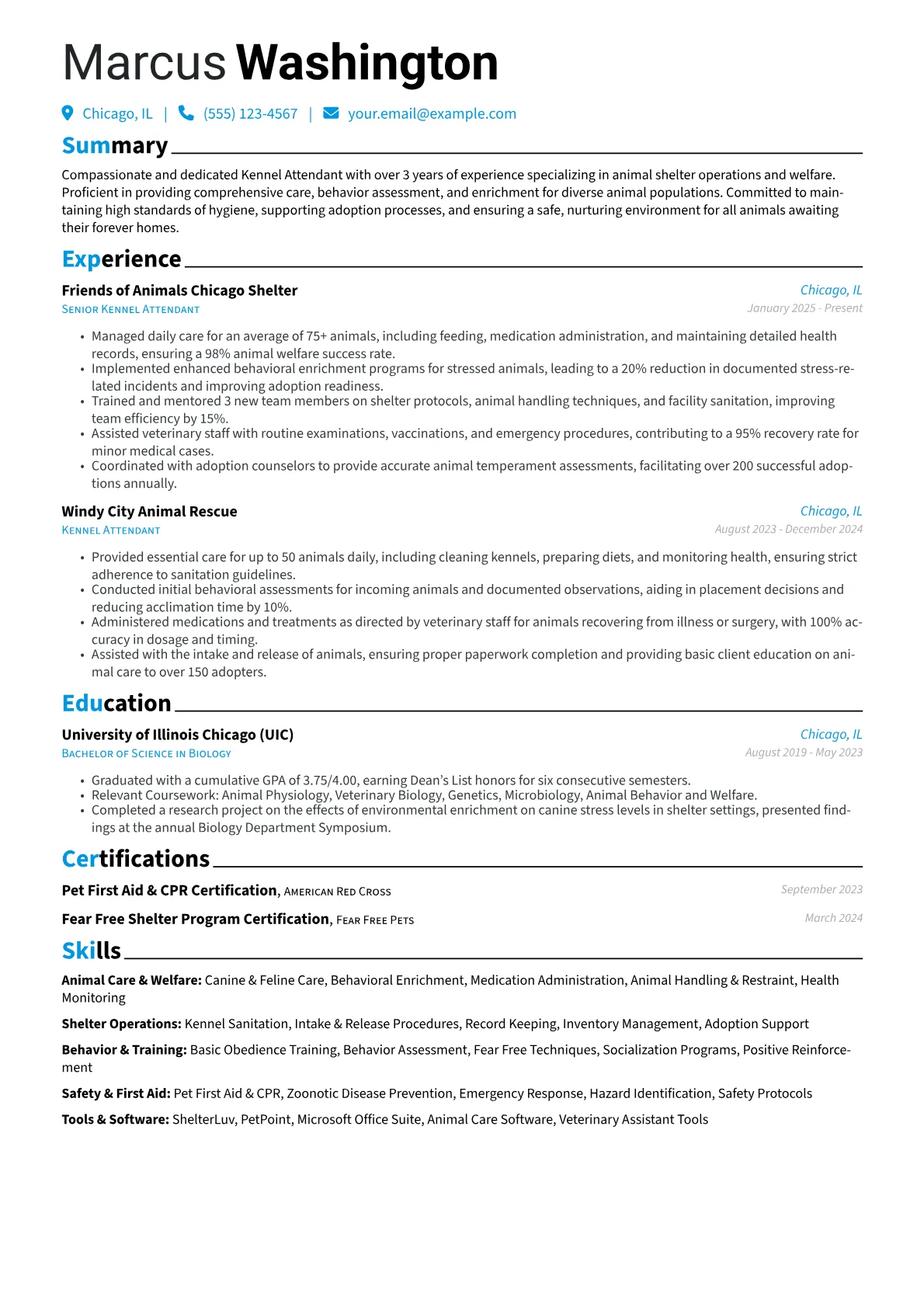 Kennel Attendant resume example, Kennel Attendant - Animal, page 1