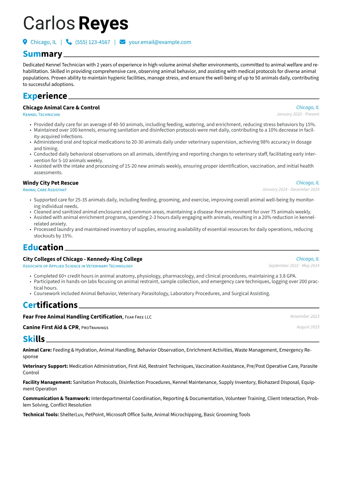 Kennel Technician resume example, Kennel Technician, page 1