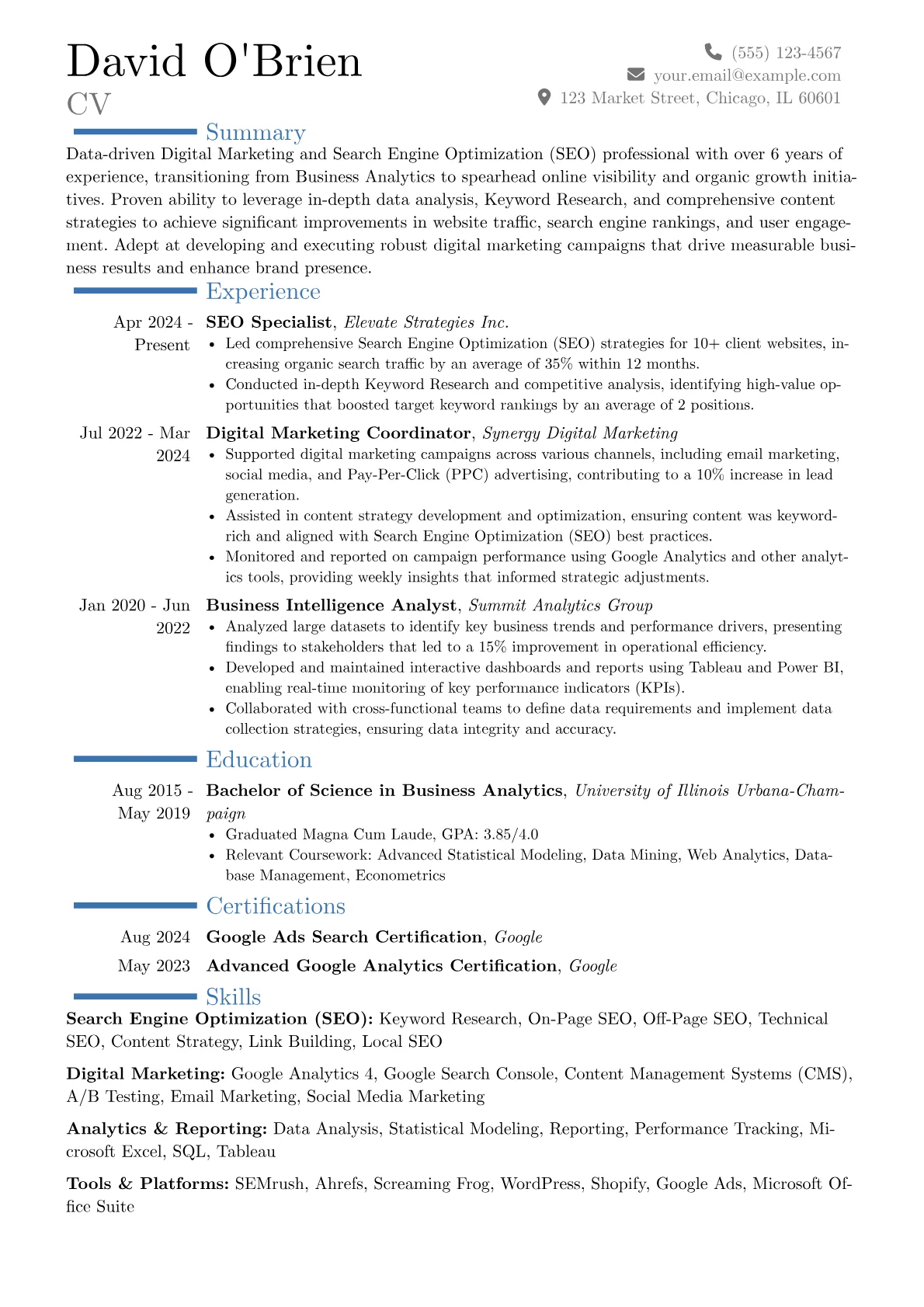 Keyword Optimized resume example, Career changer, page 1
