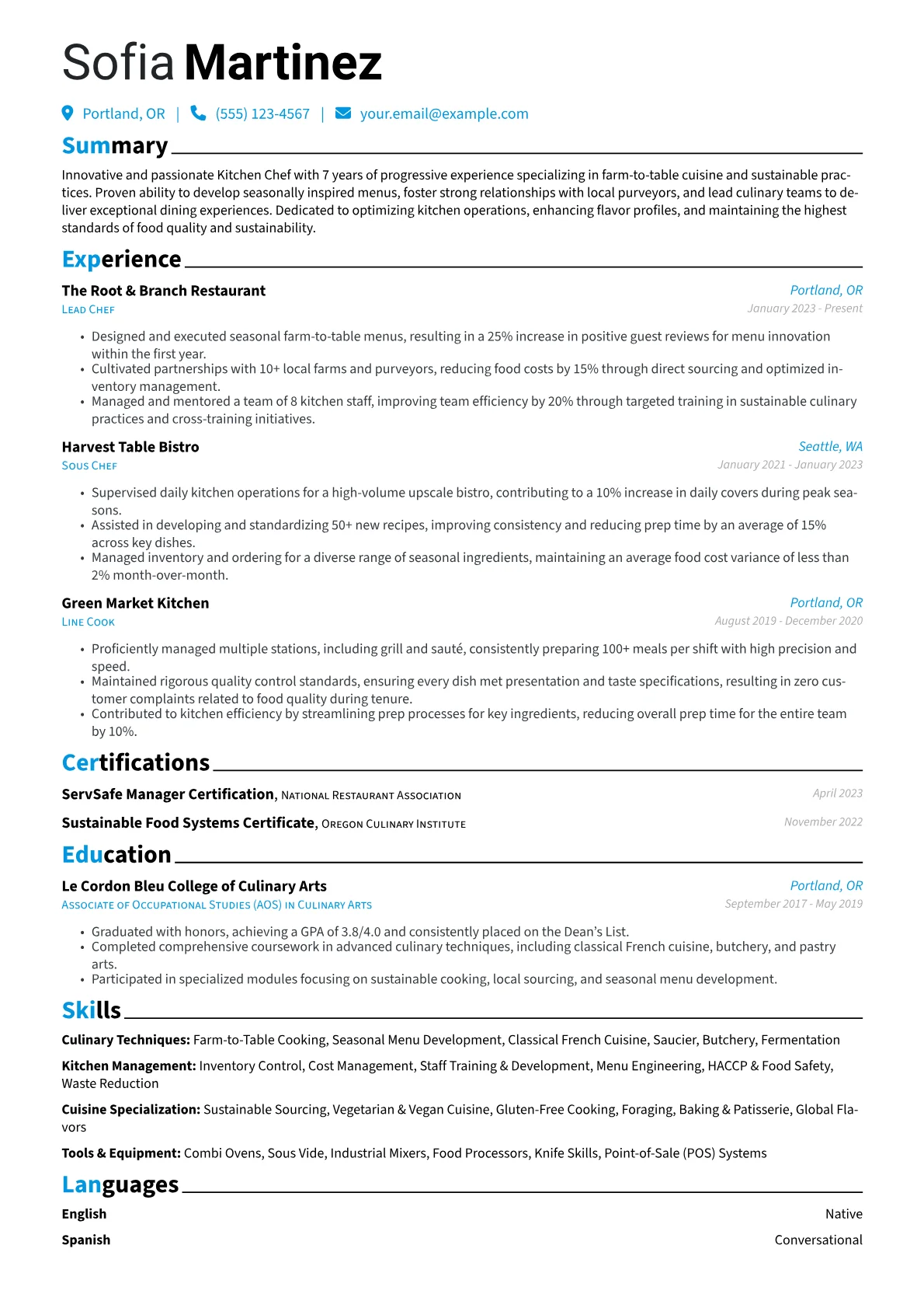 Kitchen Chef resume example, Kitchen Chef, page 1