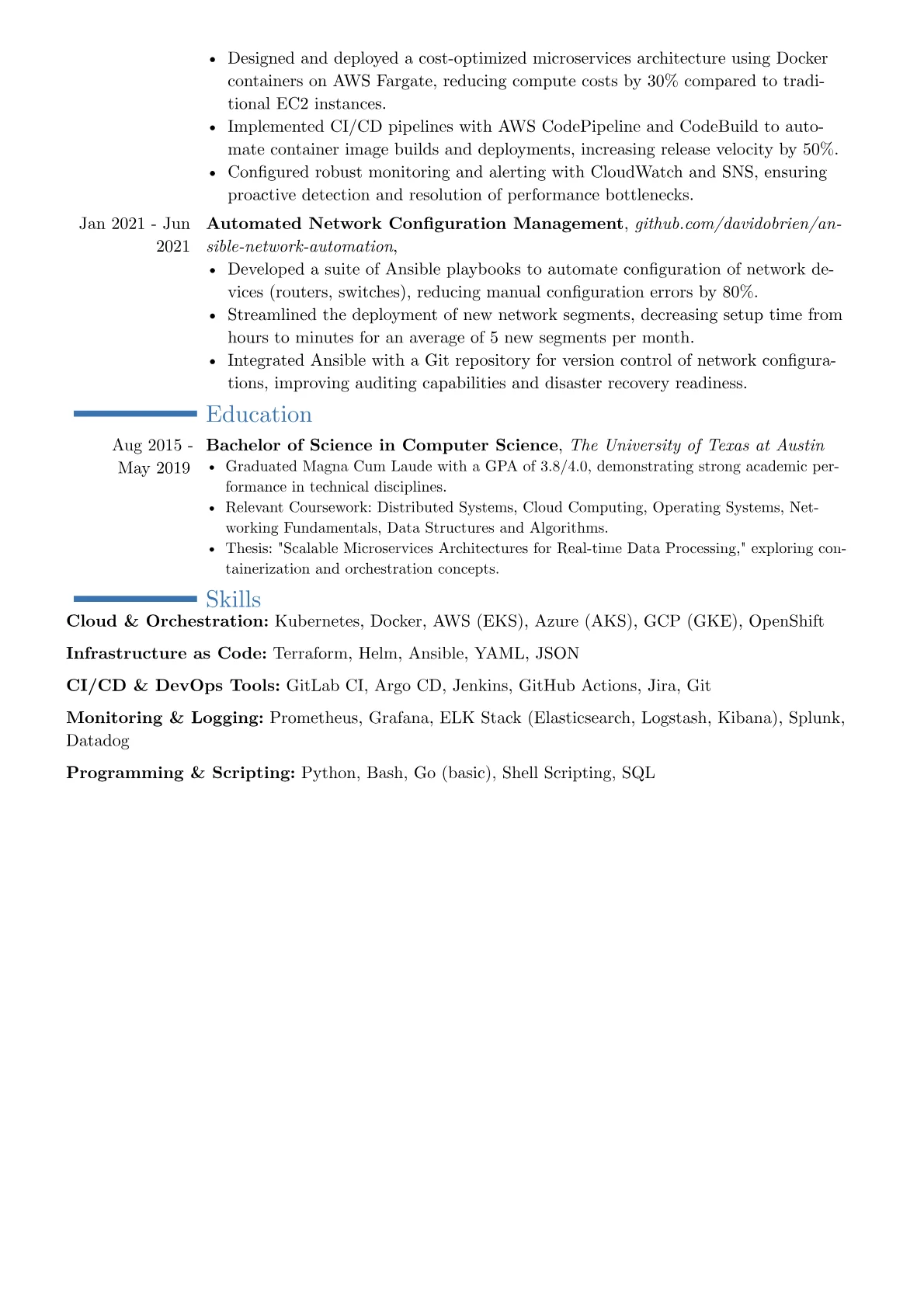Kubernetes Developer resume example, Career changer, page 2