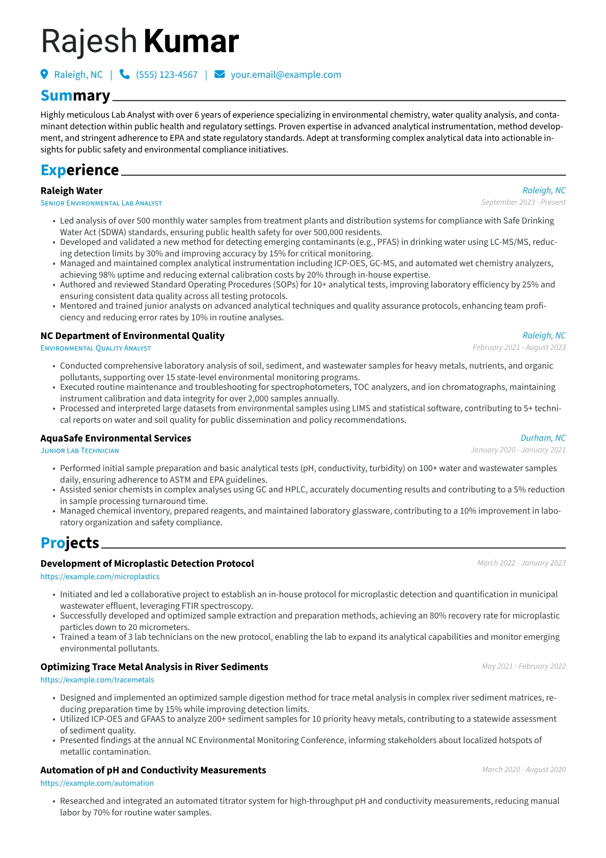 Lab Analyst resume example, Environmental Lab Analyst, page 1